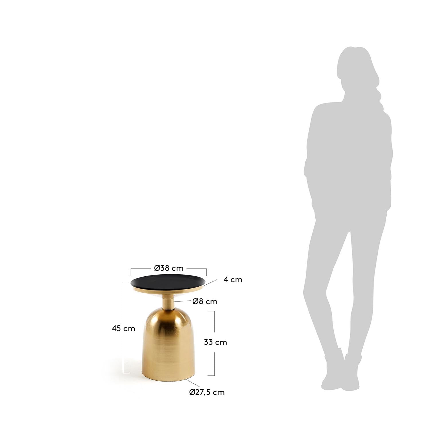 Eleganter Physic Beistelltisch von Kave Home, Ø 38 cm, aus robustem Eisen mit edlem Goldfinish. Ideal für jeden Raum!