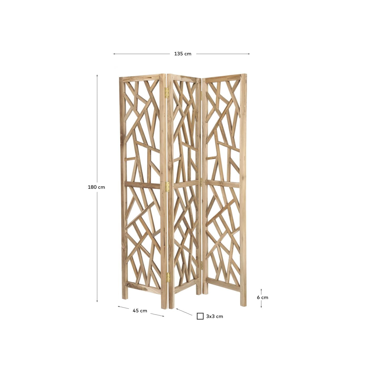 Stilvoller Avaline Paravent aus hochwertigem Teakholz, 135 x 180 cm, idealer Raumteiler mit zeitloser Eleganz und nachhaltiger Handwerkskunst.