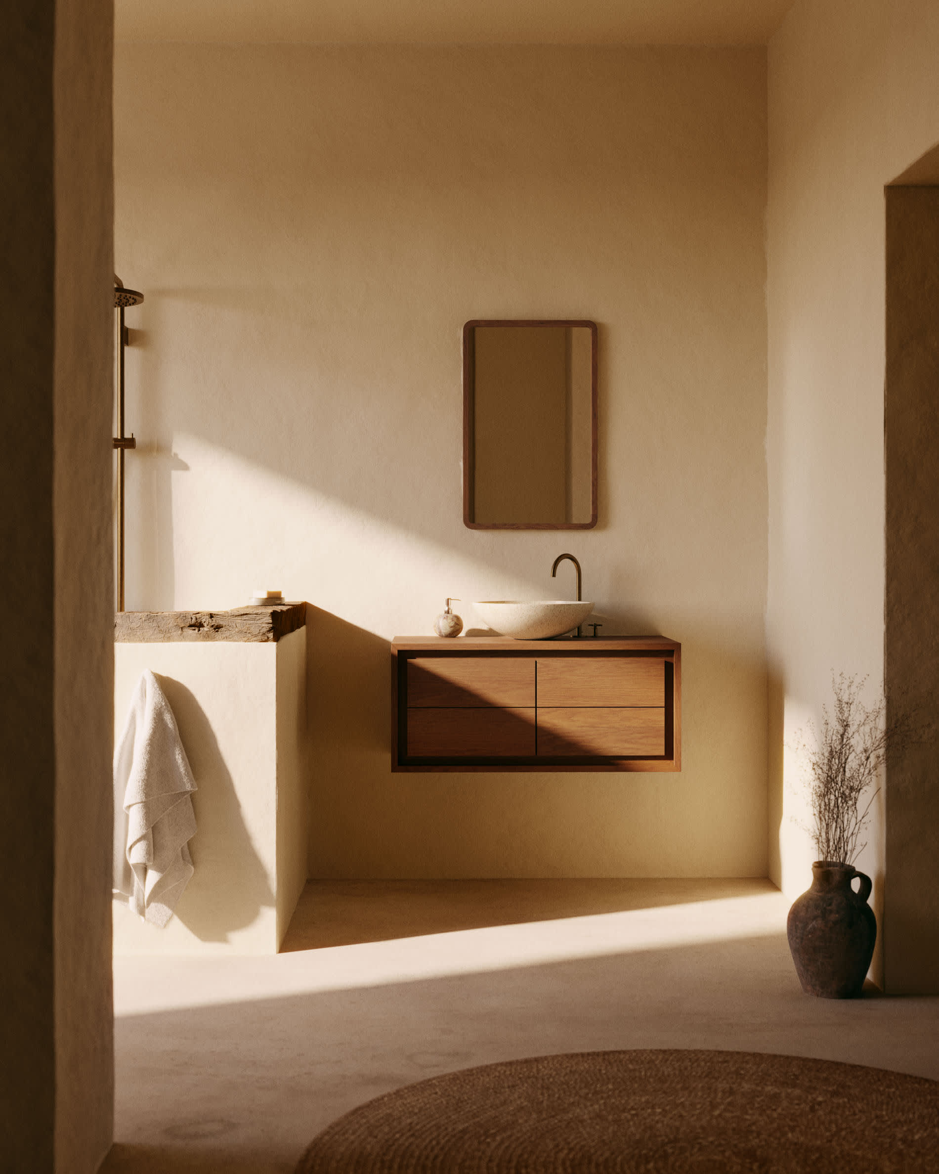 Stilvoller Shamel Spiegel aus robustem Teakholz mit edlem Nussholzfinish, 45 x 70 cm – perfektes Accessoire für jeden Raum.