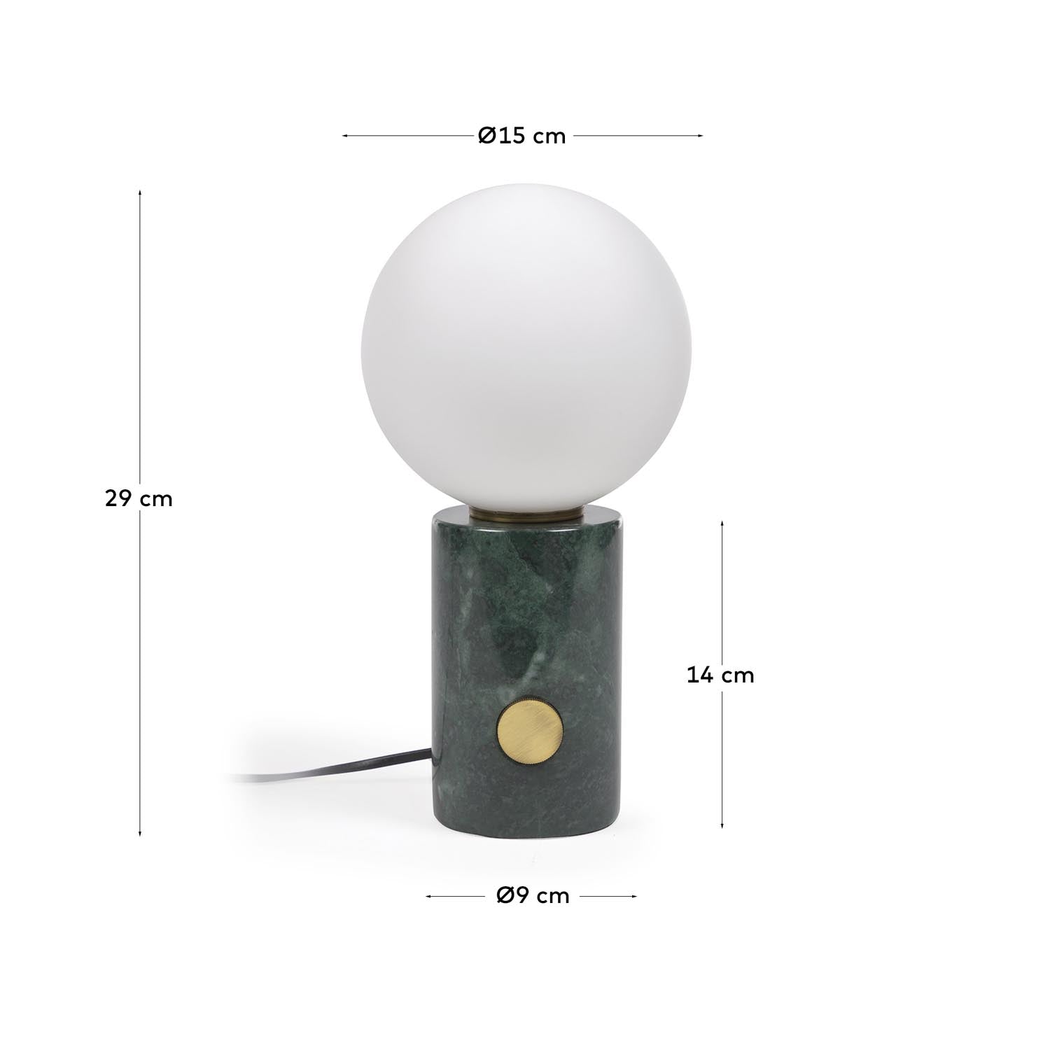 Elegante Lonela Tischlampe aus grünem Marmor und mattiertem Glas, die jedem Raum einen Hauch von Luxus und harmonisches Licht verleiht.