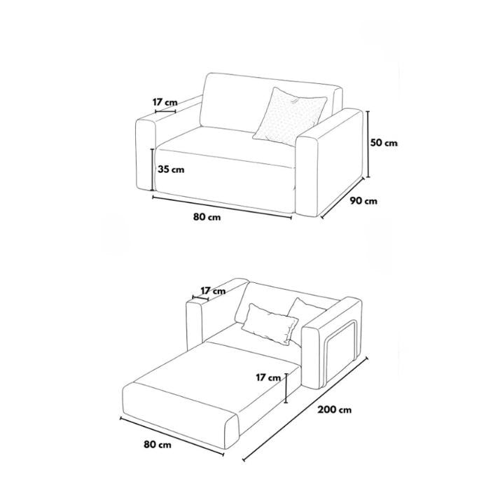 Anthrazitfarbenes 1-Sitzer Schlafsofa Wello aus 100% Bouclé-Stoff mit Sitzhöhe 35 cm und abnehmbarem, waschbarem Bezug von Hanah Home.