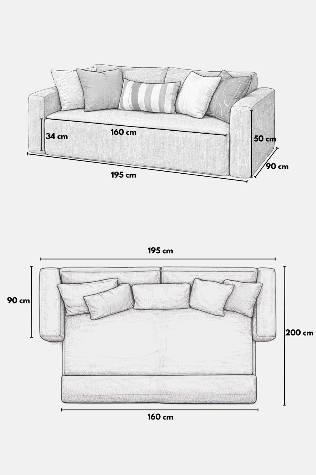 Anthrazitfarbenes 2-Sitzer Schlafsofa Wello aus Bouclé-Stoff mit kompakter Form, Armlehnen und flacher Sitzfläche, aufgestellt im Wohnraum.