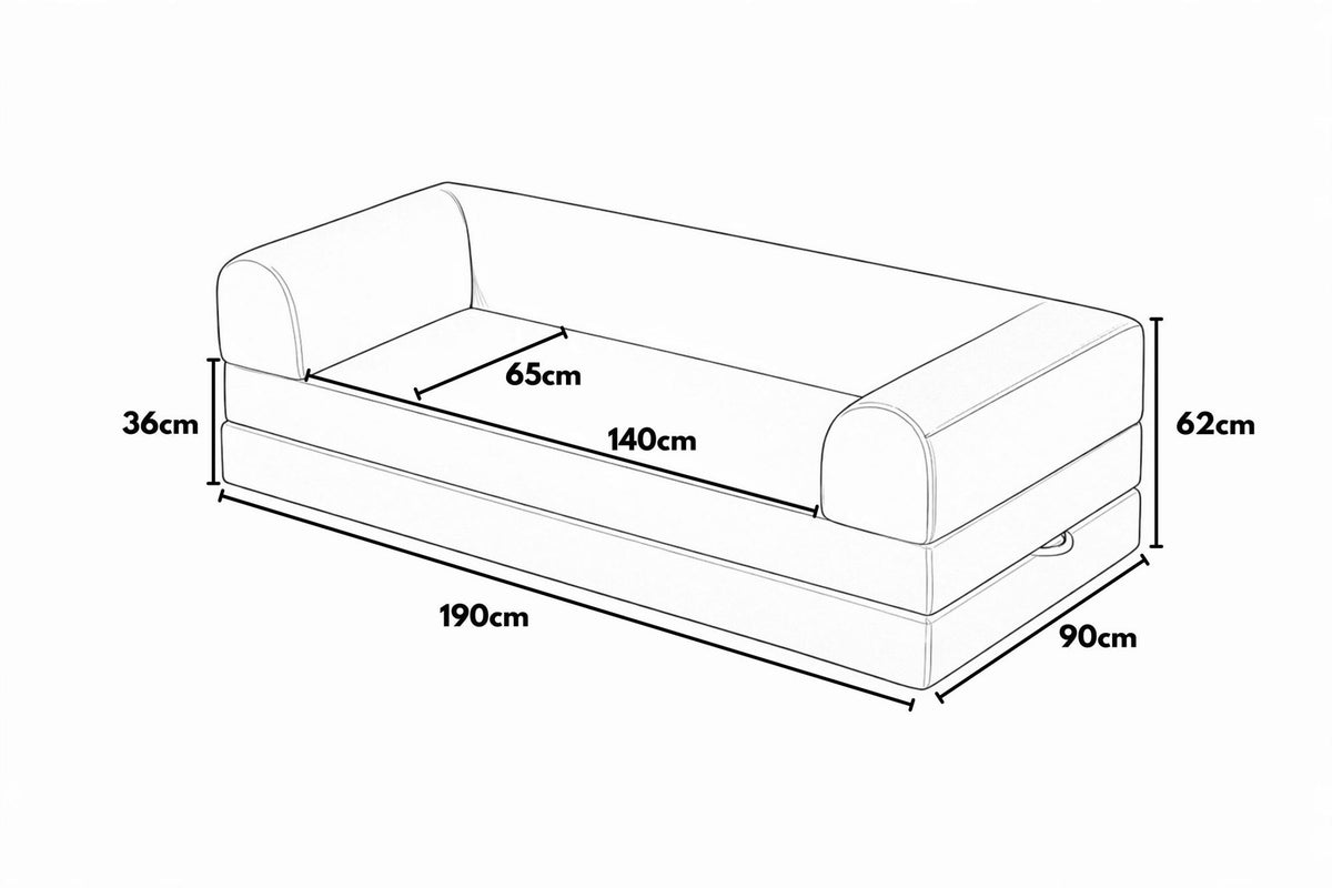 Blaues 3-Sitzer Schlafsofa Legom Eco aus geripptem Cord-Plüschstoff mit abnehmbarem Bezug und zwei losen Kissen, Sitzhöhe 36 cm.