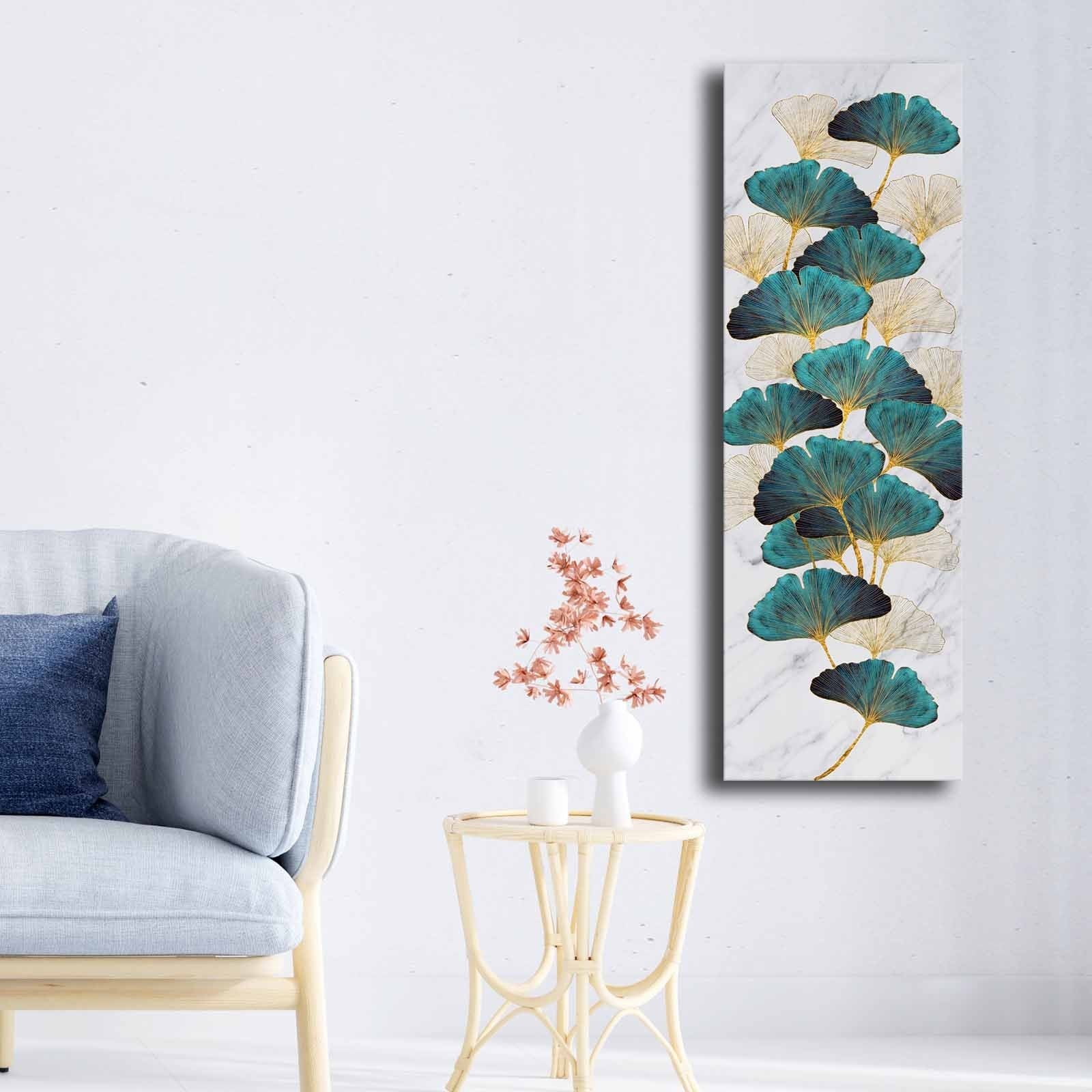 Entdecken Sie das Leinwandgemälde 3090NISC in Gold, Grün, Weiß und Beige von Wallity. Verleihen Sie Ihrem Raum Eleganz und Stil!