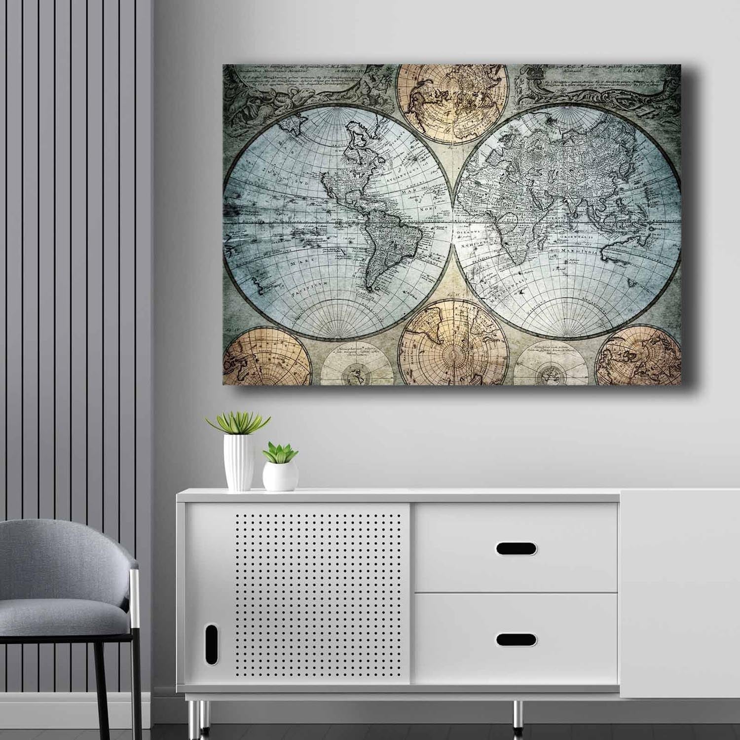 Verleihen Sie Ihrem Raum mit dem Leinwandgemälde 70100NISC von Wallity in Blau, Beige und Schwarz einen Hauch von Eleganz und Stil.