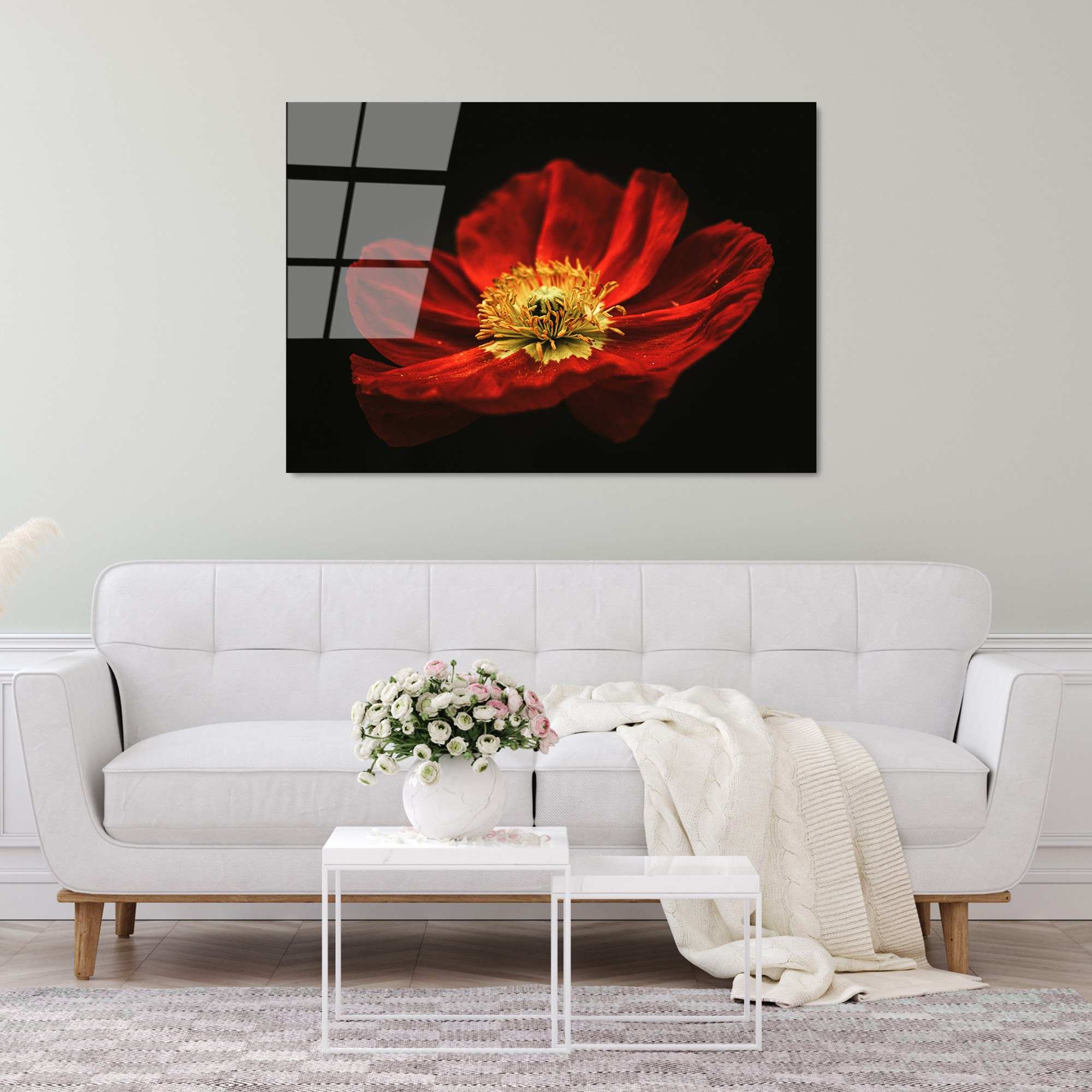 Entdecken Sie das mehrfarbige UV-Bild von Wallity – ein stilvolles Kunstwerk aus gehärtetem Glas, das jedem Raum Eleganz und Farbe verleiht.