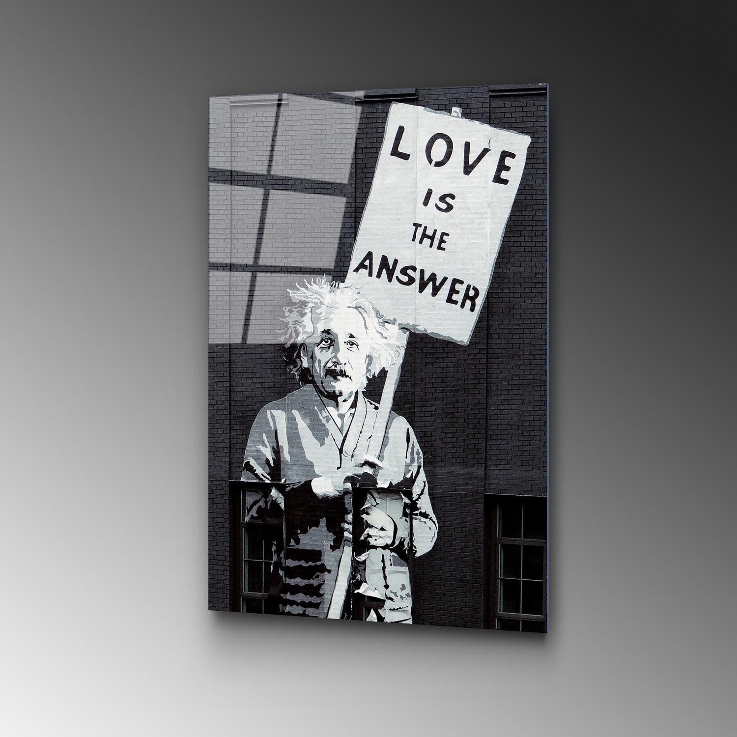 Verleihen Sie Ihrem Raum mit dem mehrfarbigen UV-Bild von Wallity einen Hauch von Banksys einzigartiger Kunst. Hochwertig, langlebig und inspirierend!