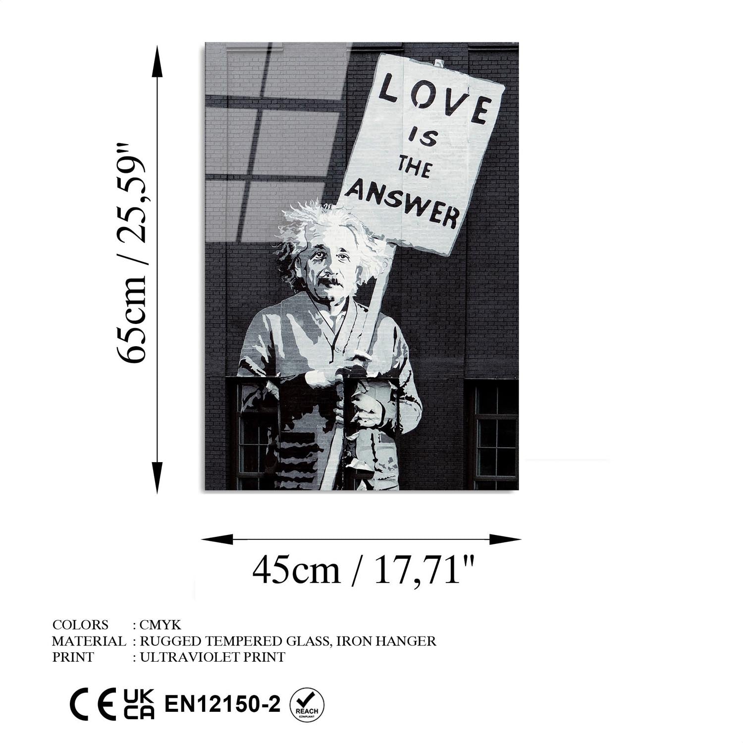 Entdecken Sie die fesselnde Schönheit des mehrfarbigen UV-Bildes von Wallity. Ein langlebiges Kunstwerk, das jeden Raum mit Banksys Stil bereichert!