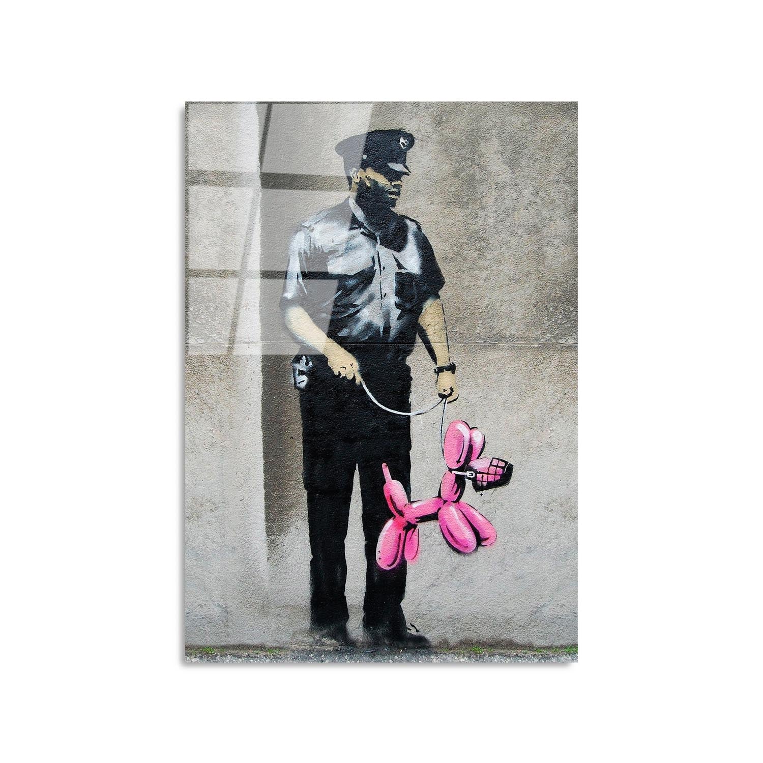 Entdecken Sie die faszinierende Schönheit unseres mehrfarbigen UV-Bildes von Wallity, inspiriert von Banksys Kunst – ein stilvolles Highlight für jeden Raum!