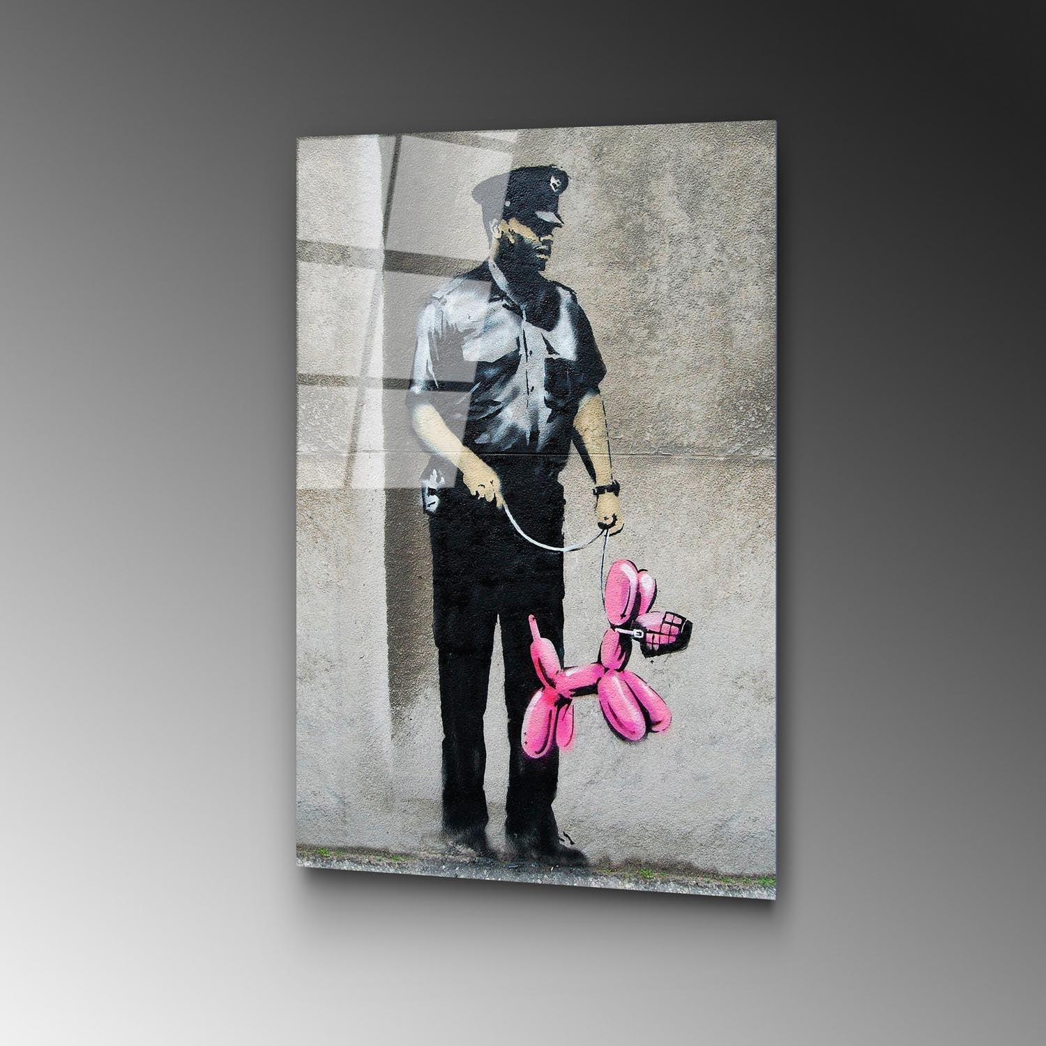 Entdecken Sie die faszinierende Schönheit unseres mehrfarbigen UV-Bildes von Wallity, inspiriert von Banksy – ein einzigartiges Kunstwerk für Ihr Zuhause!