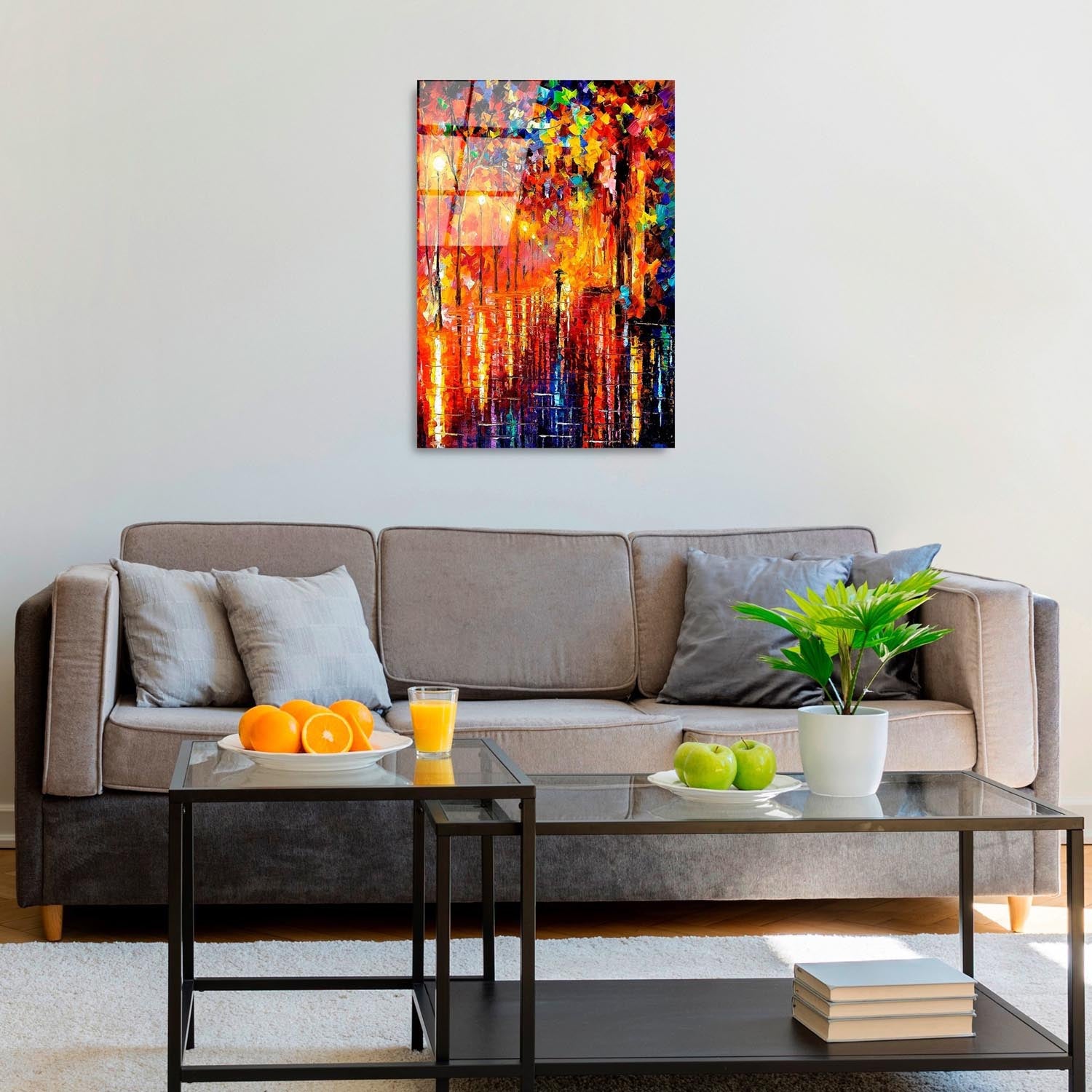 Verleihen Sie Ihrem Raum mit dem UV-416 von Wallity einen Hauch von Eleganz! Dieses 50 x 70 cm große, mehrfarbige Kunstwerk aus robustem, gehärtetem Glas begeistert mit leuchtenden Farben und zeitloser Schönheit.