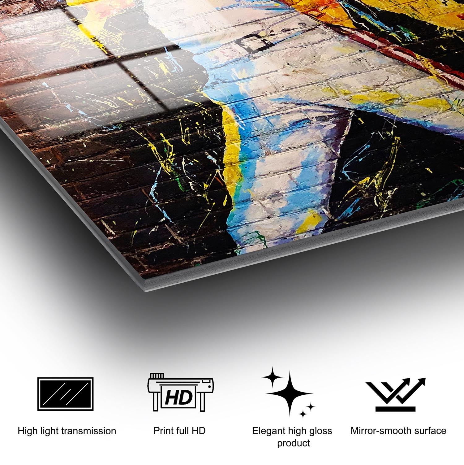 Verleihen Sie Ihrem Zuhause mit dem mehrfarbigen UV-Bild von Wallity einen Hauch von Raffinesse. Dieses langlebige Kunstwerk aus gehärtetem Glas begeistert mit brillanten Farben und einfacher Montage.