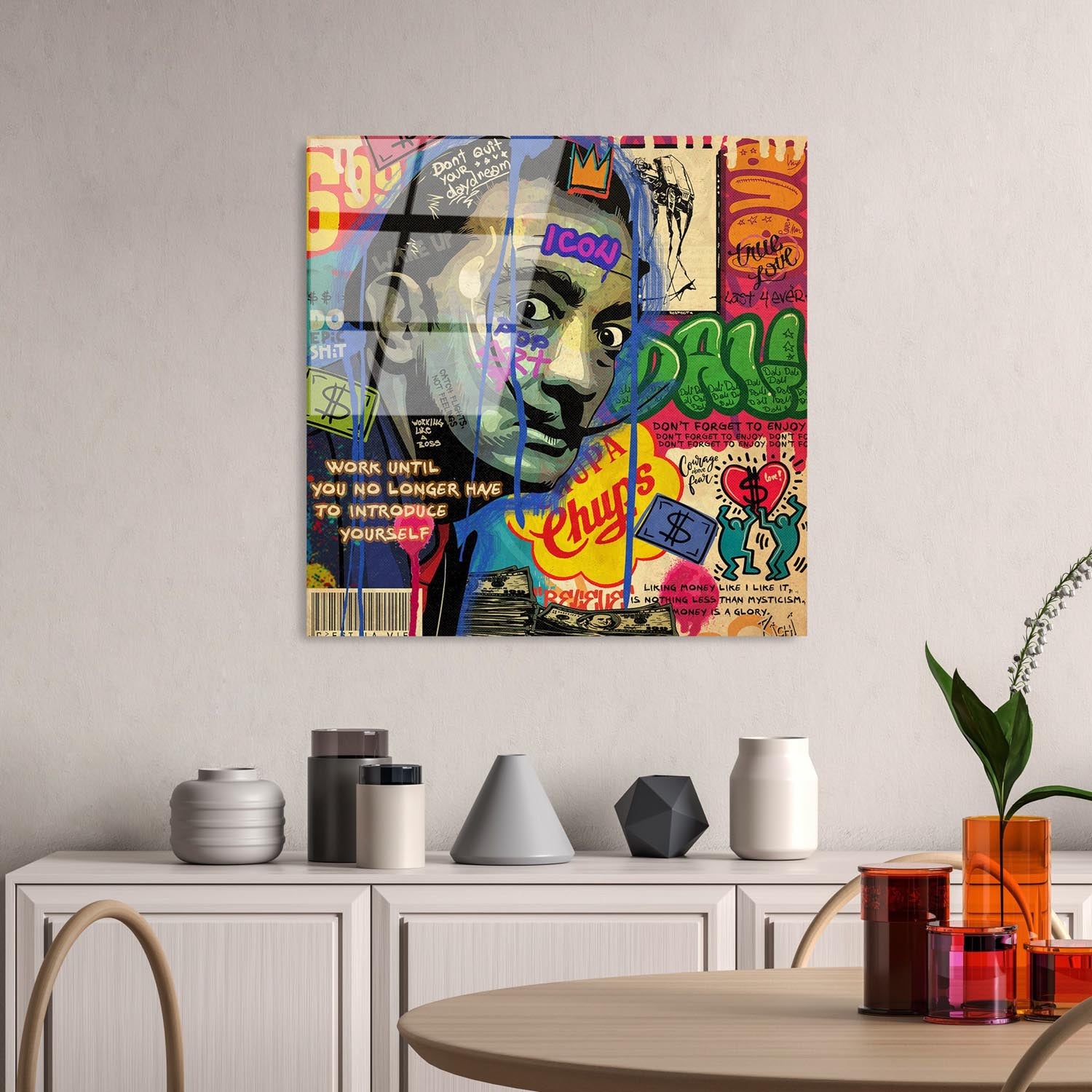 Entdecken Sie das UV-817 von Wallity: Ein atemberaubendes, farbenfrohes Hartglasbild, das jedem Raum Stil und Eleganz verleiht.