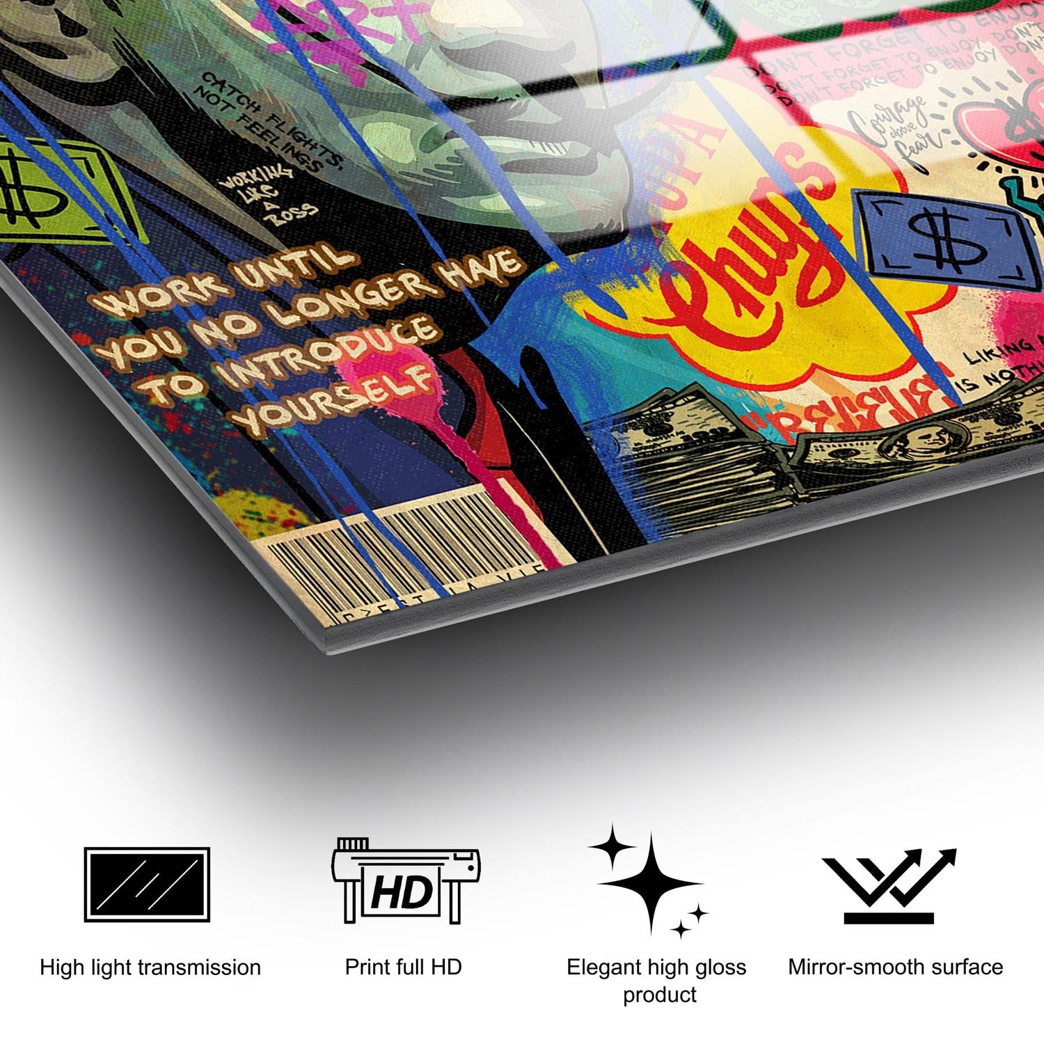 Entdecken Sie das UV-817 von Wallity: Ein faszinierendes Hartglasbild, das mit lebendigen Farben und zeitloser Eleganz jeden Raum verzaubert.