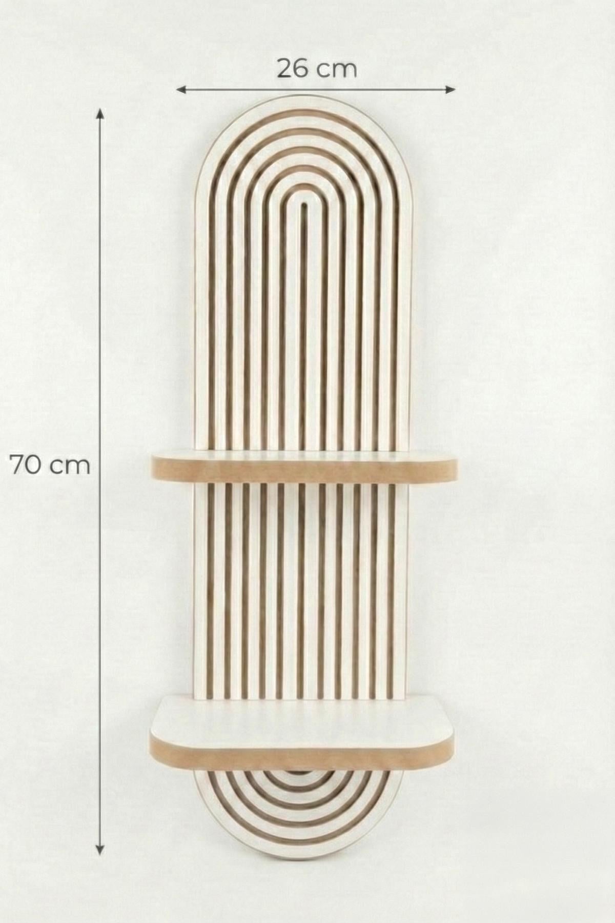 Weisses Wandregal aus MDF mit klaren Linien und minimalistischem Design, Masse 26 x 13 x 70 cm, an einer Wand montiert.