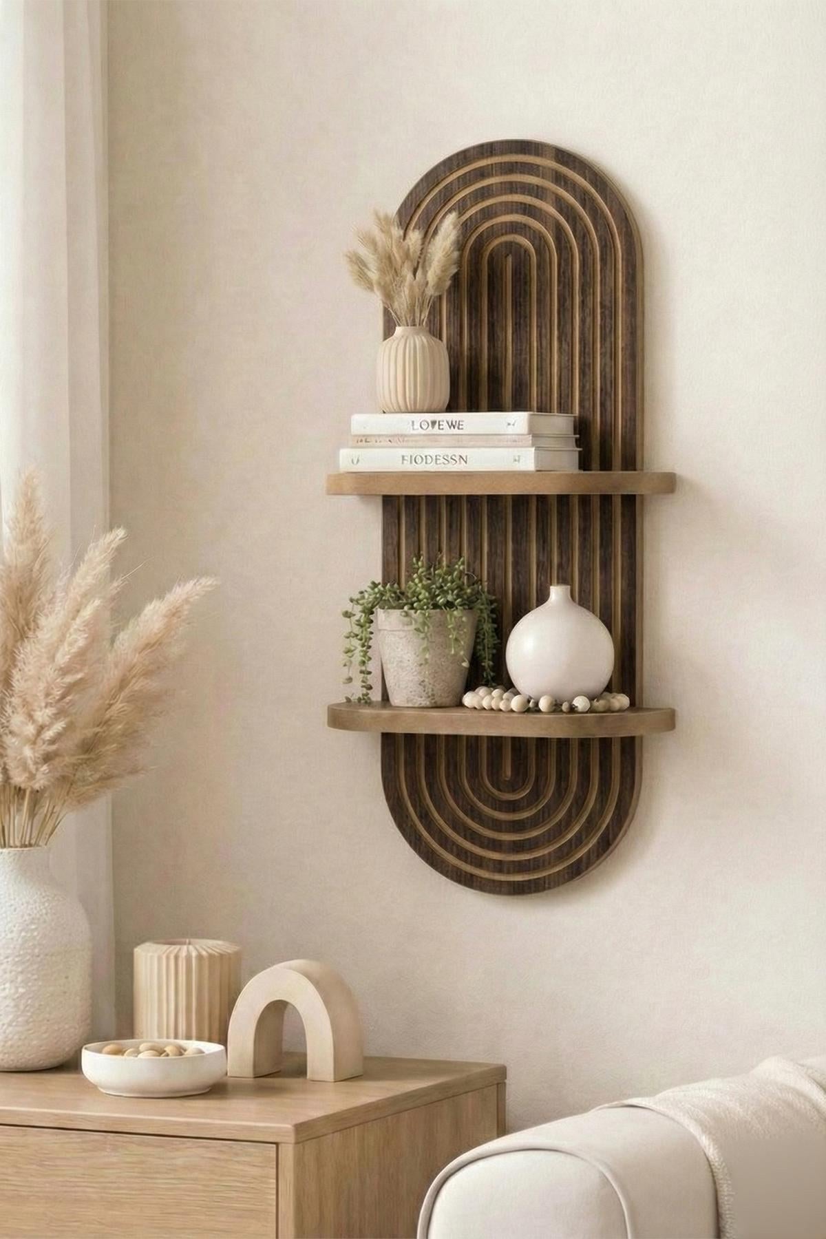 Wandregal Artmtkwll2D von Hanah Home in Wenge, MDF, geometrisches Design, Breite 26 cm, Höhe 70 cm, Tiefe 13 cm