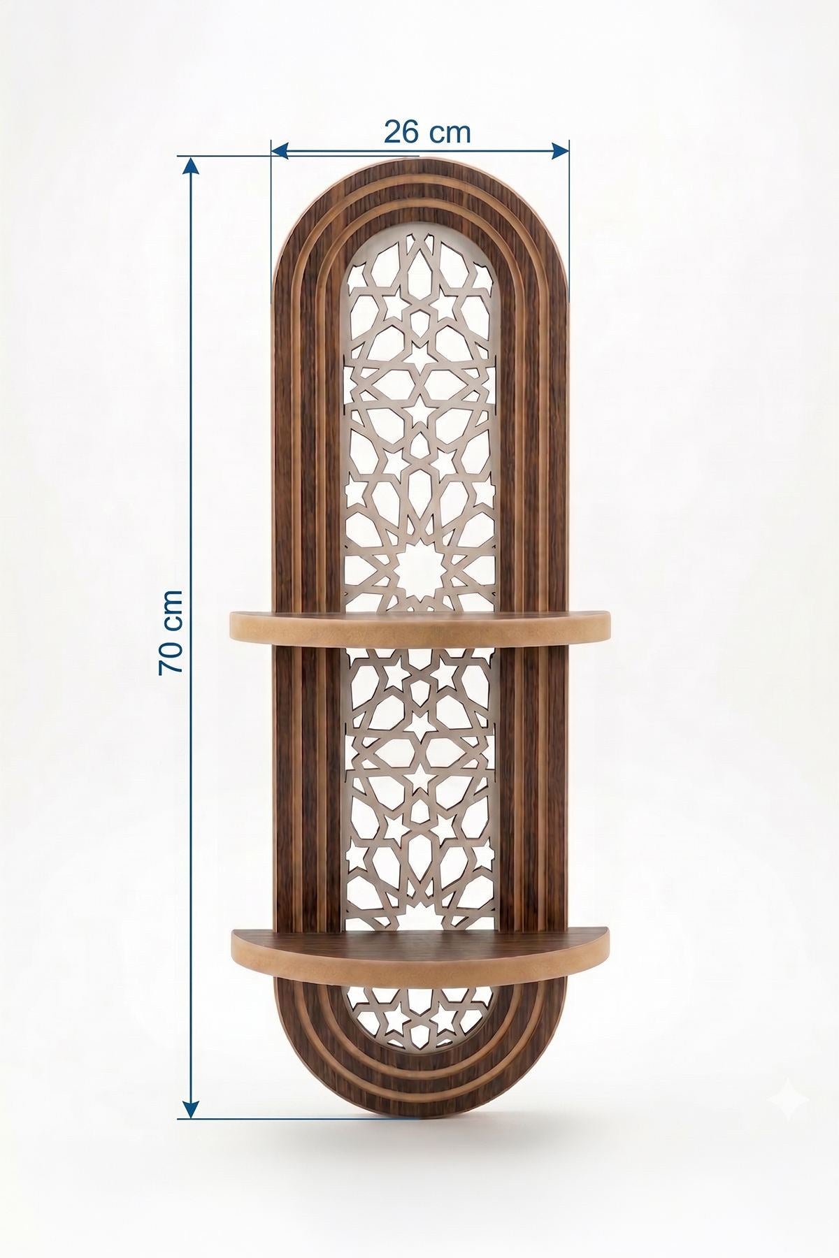 Wandregal aus MDF in Wenge-Farbe, rechteckige Form, Masse 26x13x70 cm, montiert an weisser Wand, dekorative Ablagefläche