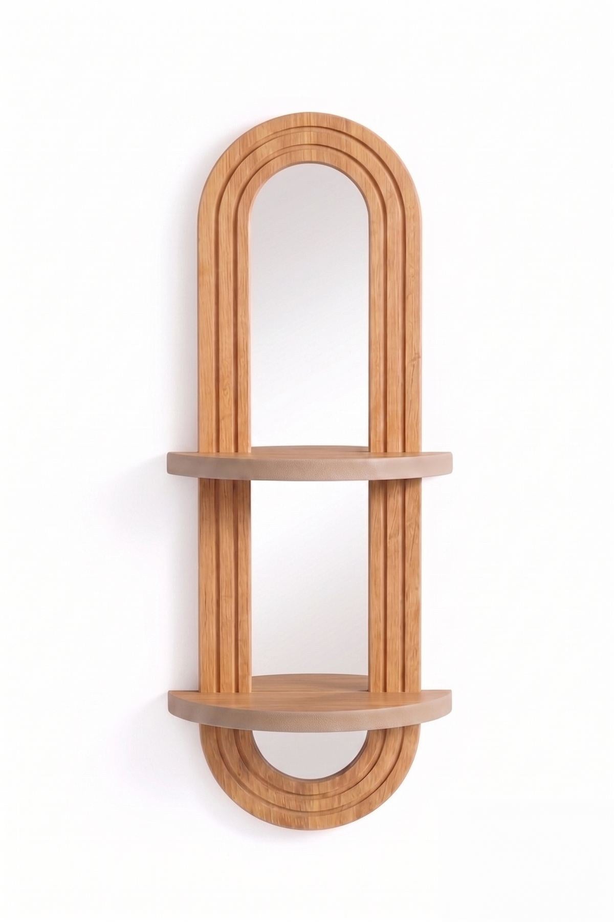 Wandregal aus MDF in Eiche-Optik, schlankes rechteckiges Design, Masse 26x13x70 cm, Hersteller Hanah Home, an Wand montiert.