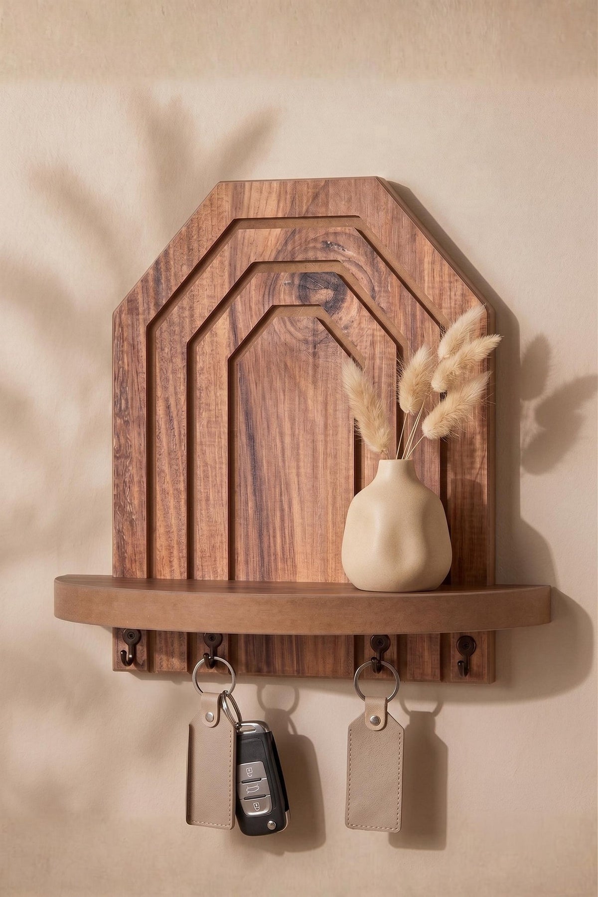 Wandregal aus MDF in Eiche-Farbe, Hanah Home, Masse 26 x 25 x 13 cm, an einer Wand montiert, schlichte rechteckige Form ohne Griffe.