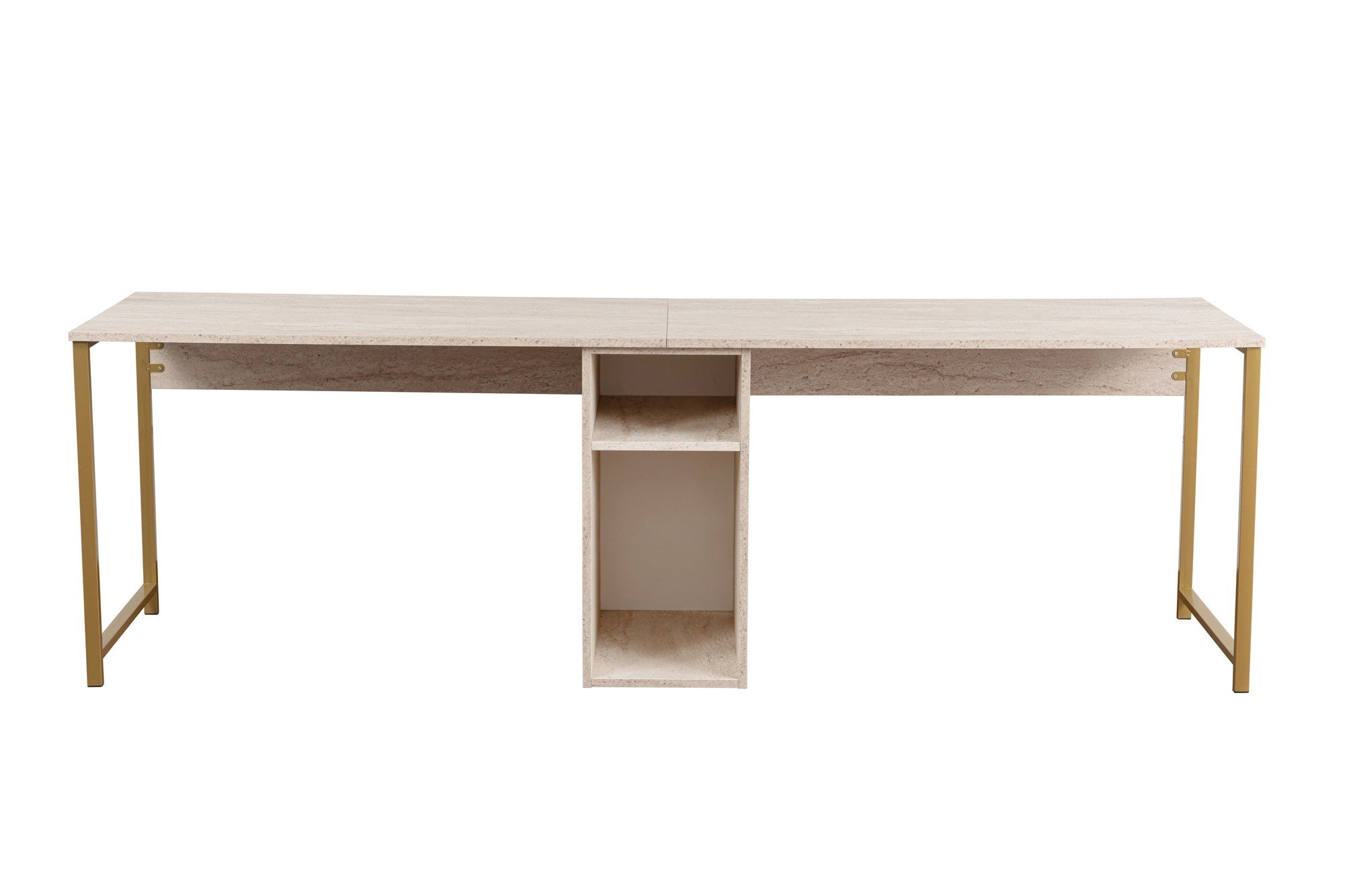 Twin Study Desk - Travertine, Gold in Travertin Gold präsentiert im Onlineshop von KAQTU Design AG. Schreibtisch ist von Nordure