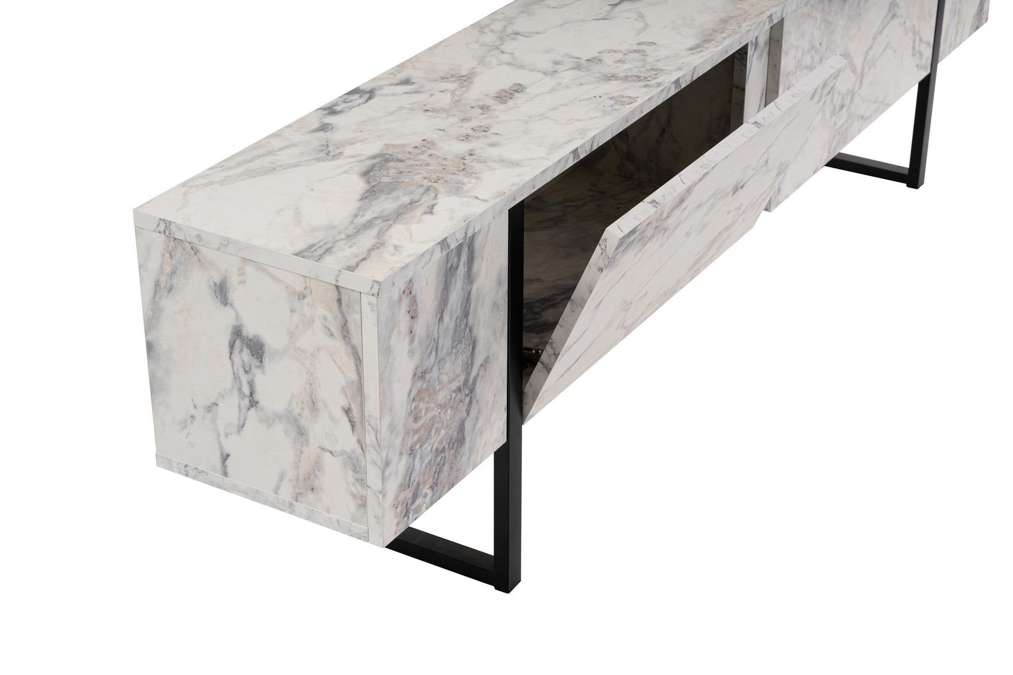 Entdecken Sie das Serenity Sideboard in Freesia-Marmor Schwarz von Nordure – ein elegantes Möbelstück, das Funktionalität und Stil vereint.