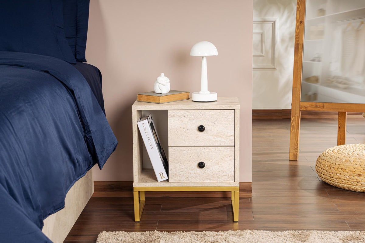 Glimmer Nachttisch - Travertin Gold in Travertin Gold präsentiert im Onlineshop von KAQTU Design AG. Nachttisch ist von Nordure