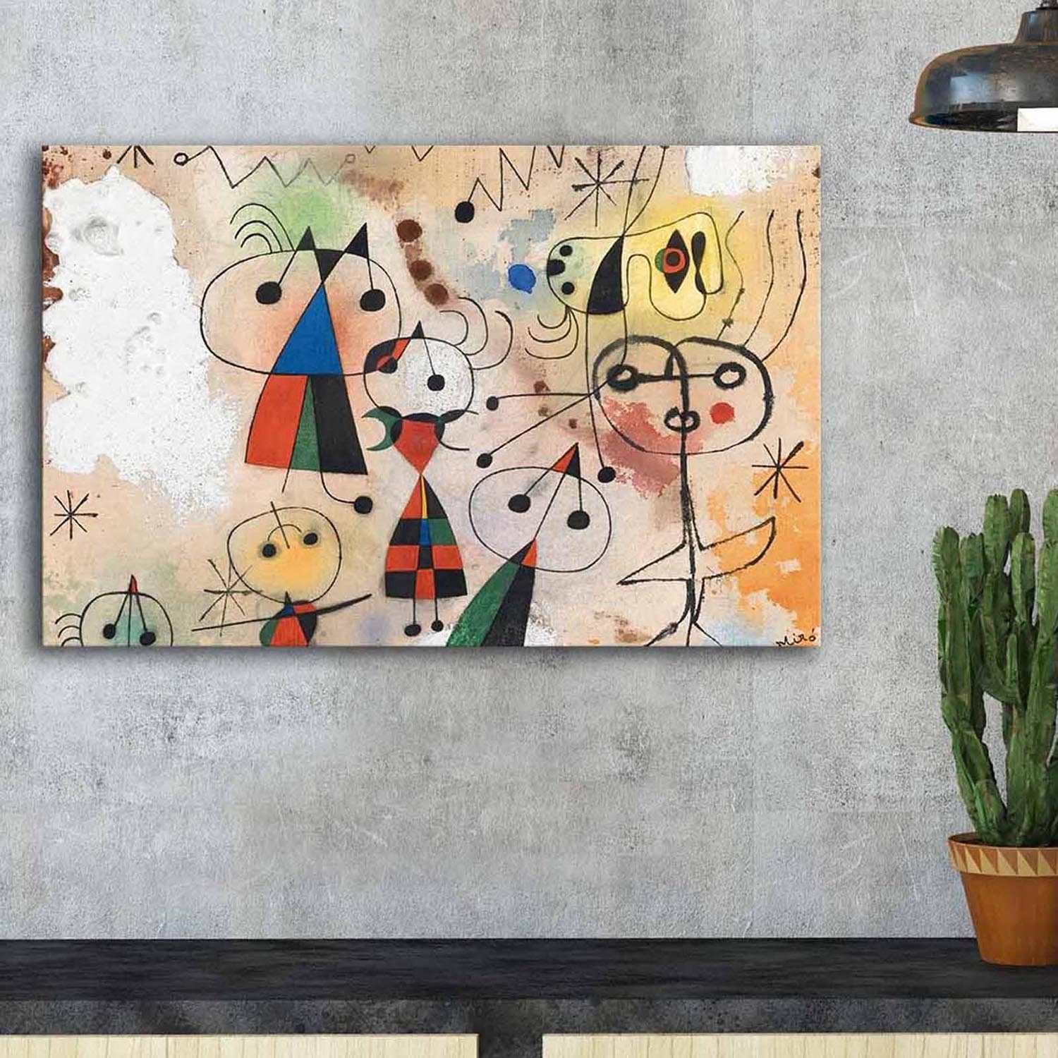 Entdecken Sie das fesselnde Leinwandbild "Der Karneval des Harlekin" von Joan Miró. Bringen Sie Farbe und Eleganz in Ihr Zuhause!