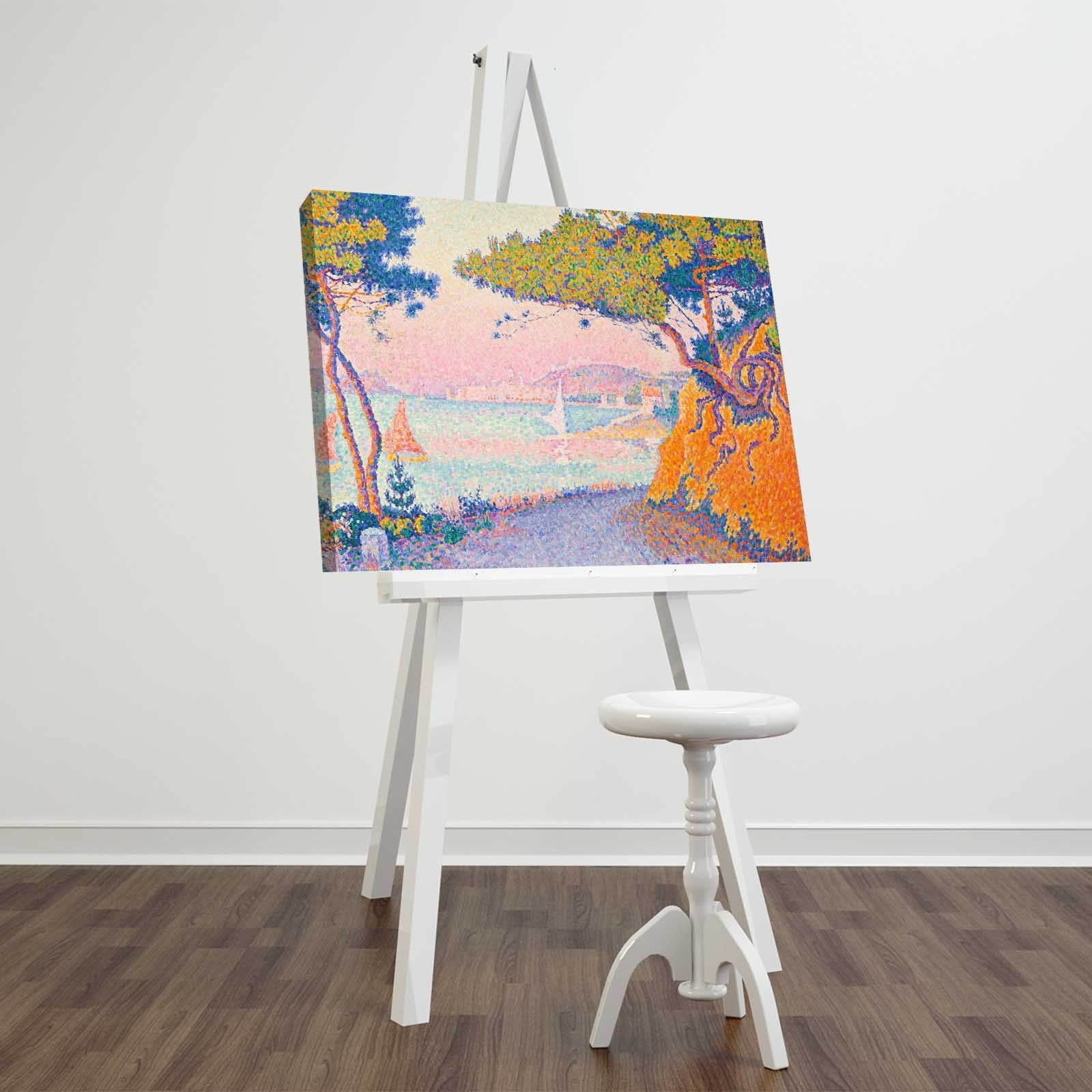 Verleihen Sie Ihrem Raum mit dem beeindruckenden Leinwandbild "Gulf Juan" von Paul Signac einen Hauch von Eleganz und mediterraner Ruhe.