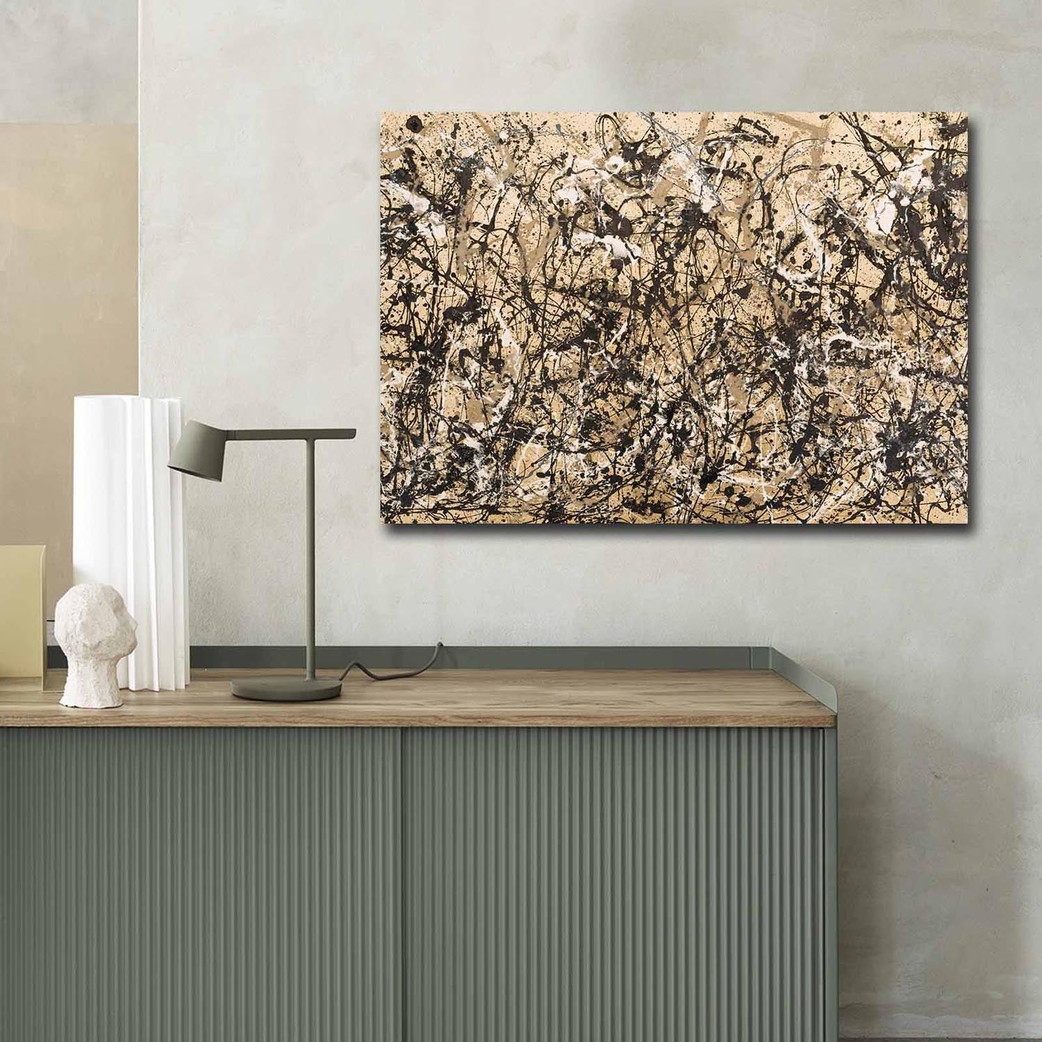 Entdecken Sie das beeindruckende Leinwandgemälde 70100FAMOUSART von Wallity, inspiriert von Jackson Pollock. Verleihen Sie Ihrem Raum mit lebendigen Farben und dynamischen Pinselstrichen eine künstlerische Note.