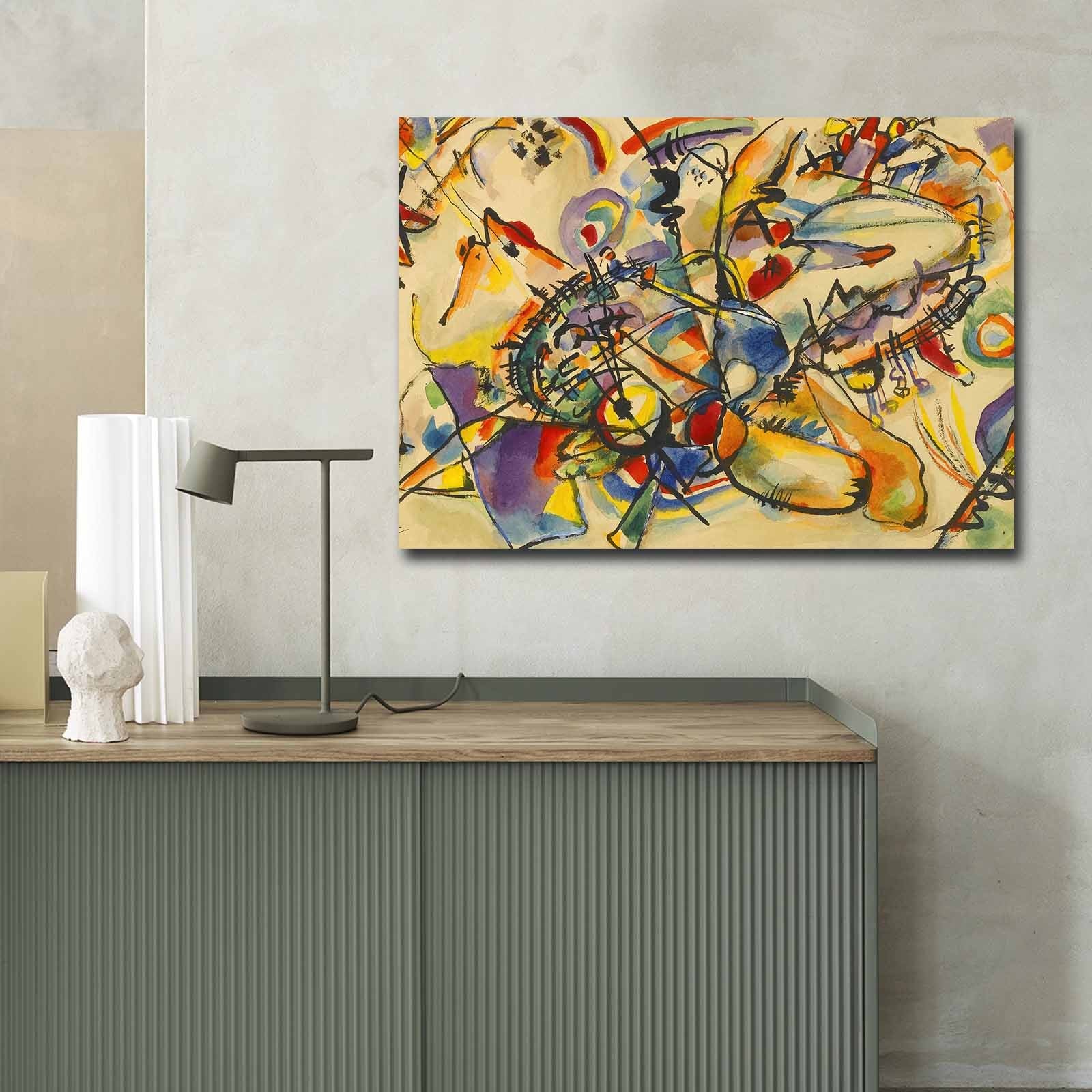 Entdecken Sie das fesselnde Kandinsky-Bild 70100FAMOUSART von Wallity. Bringen Sie Farbe und Eleganz in Ihr Zuhause mit diesem hochwertigen Leinwandkunstwerk.