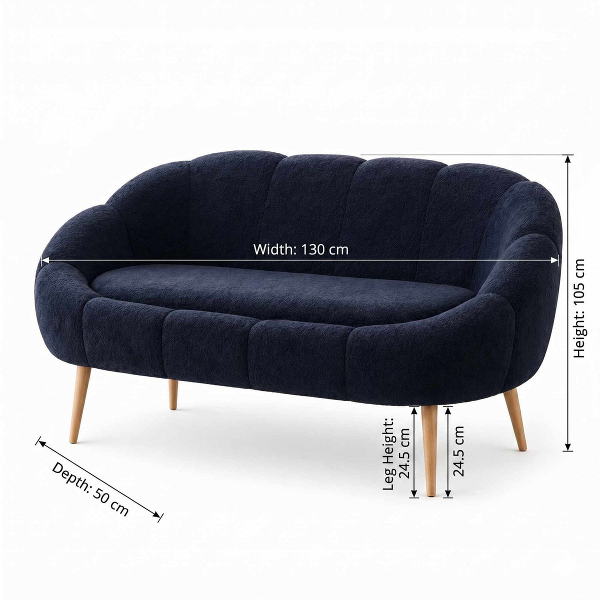 Anthrazitfarbenes 2-Sitzer Sofa Lida mit Wellsoft-Stoffbezug, Flügeldesign und Beinen aus Eschenholz, freigestellt fotografiert.