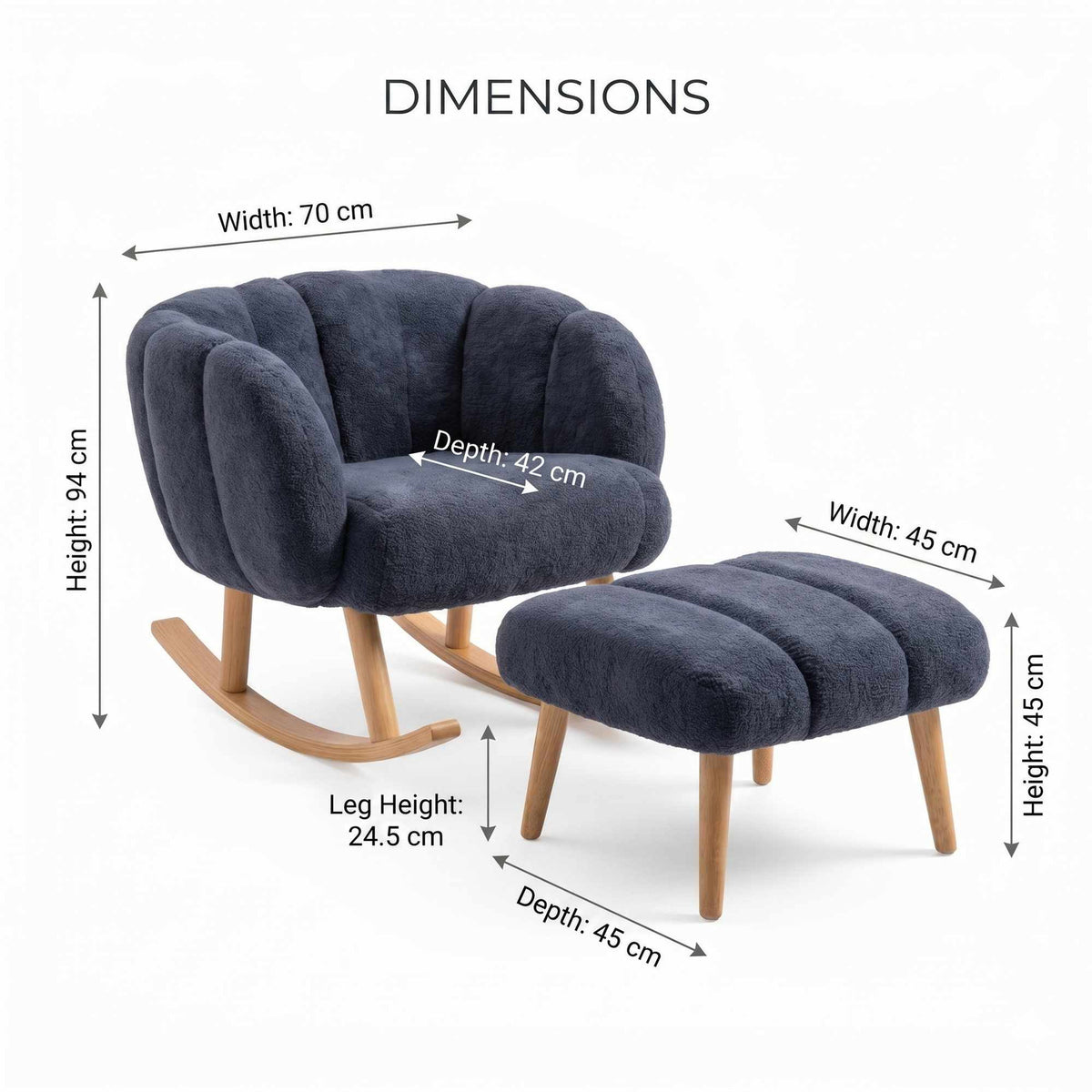 Anthrazitfarbenes Ohrensessel-Set mit Pouf, Wellsoft-Bezug und Beinen aus Eschenholz, Flügeldesign mit gepolsterter Rückenlehne.