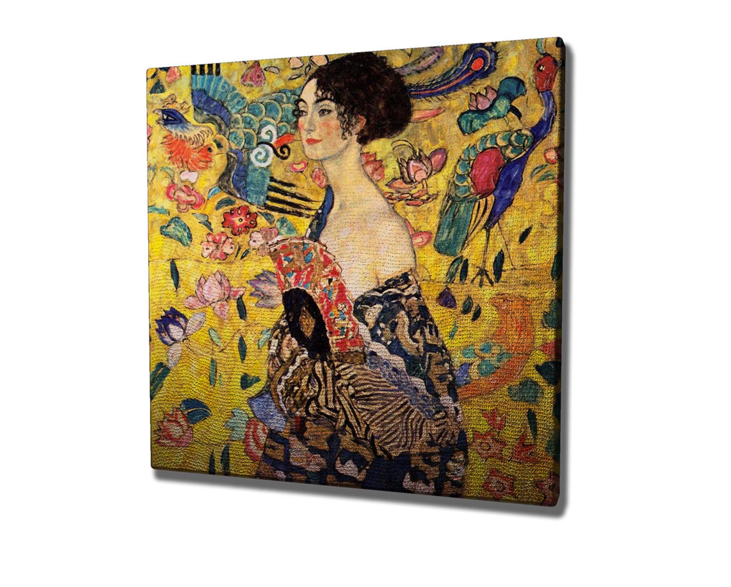Entdecken Sie das fesselnde Leinwandgemälde "Dame mit Fächer" von Gustav Klimt und verwandeln Sie Ihr Zuhause in eine elegante Kunst-Oase.