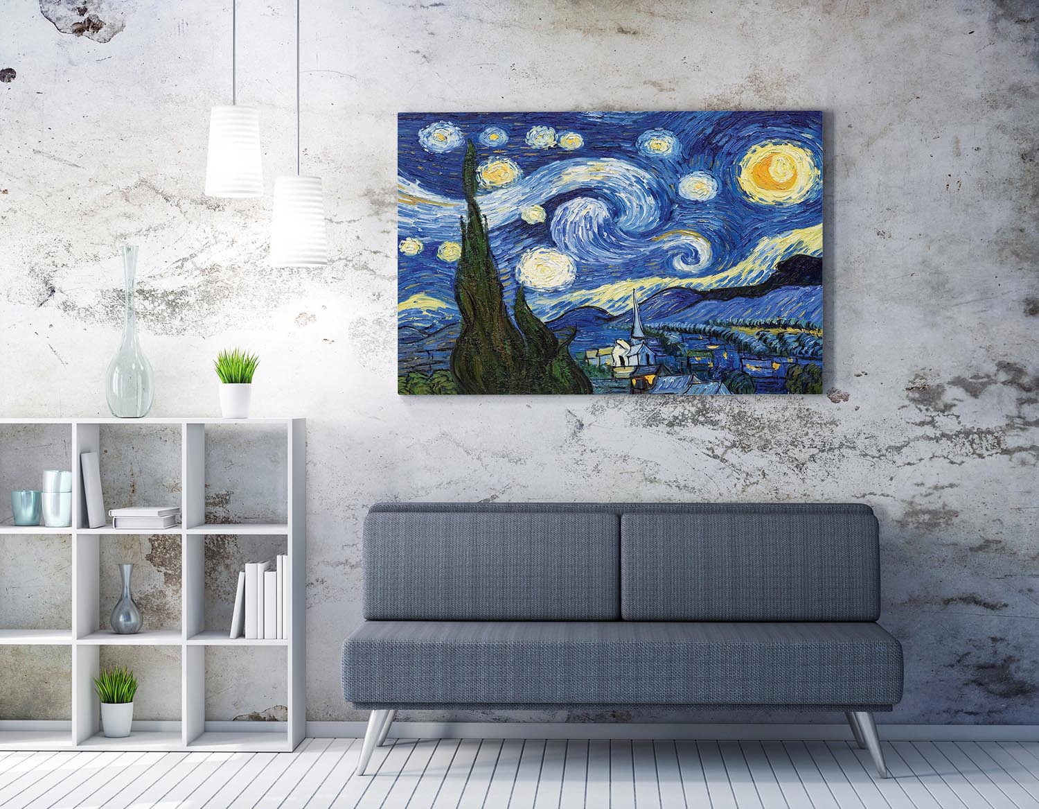 Verleihen Sie Ihrem Raum mit dem 50 x 70 cm großen Leinwandbild von Wallity, inspiriert von Vincent van Gogh, einen Hauch von Eleganz und Farbe.