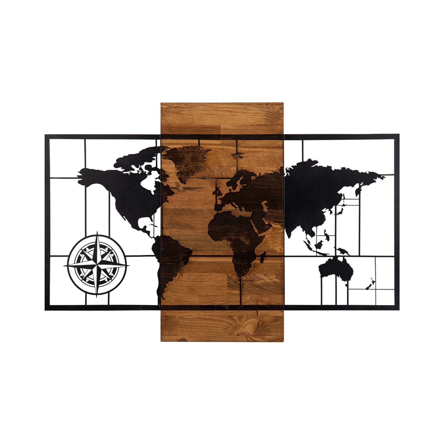 World Map Wıth Compass in Schwarznuss präsentiert im Onlineshop von KAQTU Design AG. Wanddeko ist von Wallity