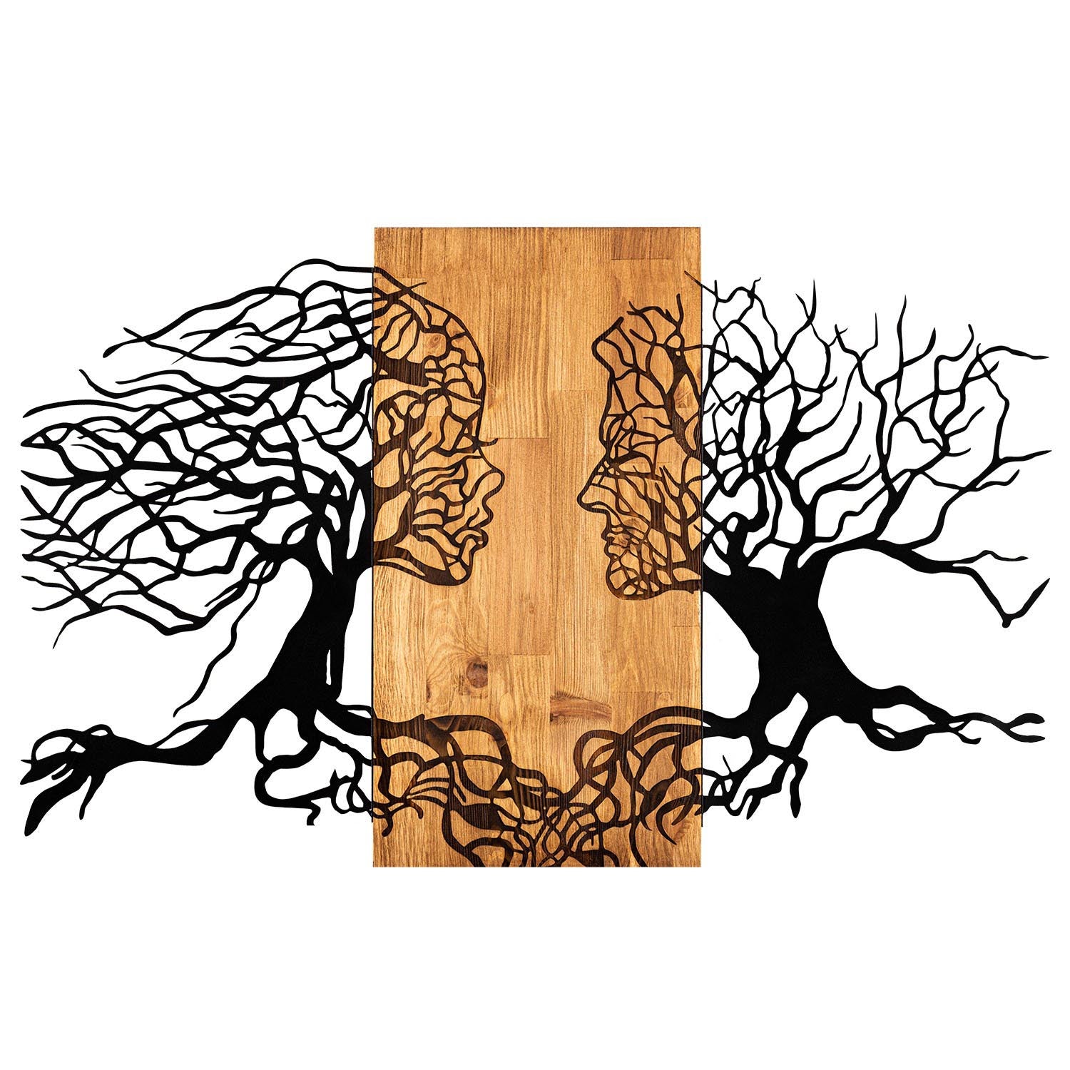 Verleihen Sie Ihrem Zuhause mit der Tutku Wanddeko in Schwarznuss von Wallity einen Hauch von Eleganz – ein stilvolles Accessoire aus Holz und Metall.