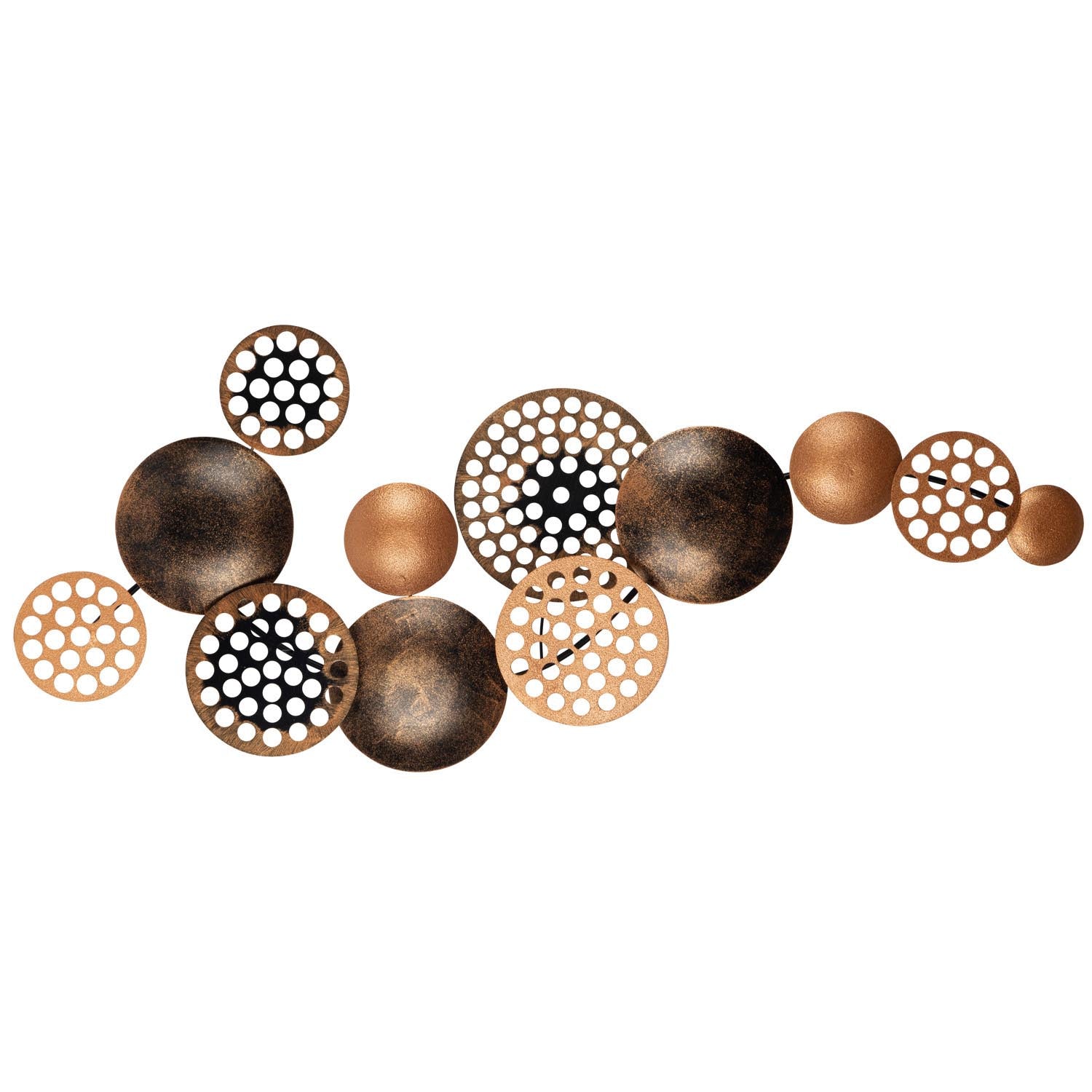 Verleihen Sie Ihrem Zuhause mit der mehrfarbigen Bronte Wanddeko von Wallity einen Hauch von Eleganz. Dieses exquisite Metallkunstwerk begeistert durch sein modernes Design und hochwertige Verarbeitung.