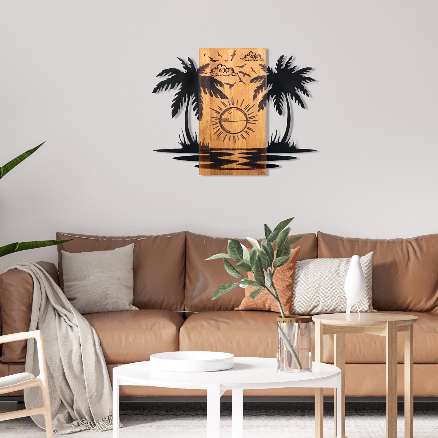 Verleihen Sie Ihrem Zuhause mit der Hawaii 2 Wanddeko von Wallity in stilvollem Schwarznuss einen Hauch von Raffinesse und Charakter.