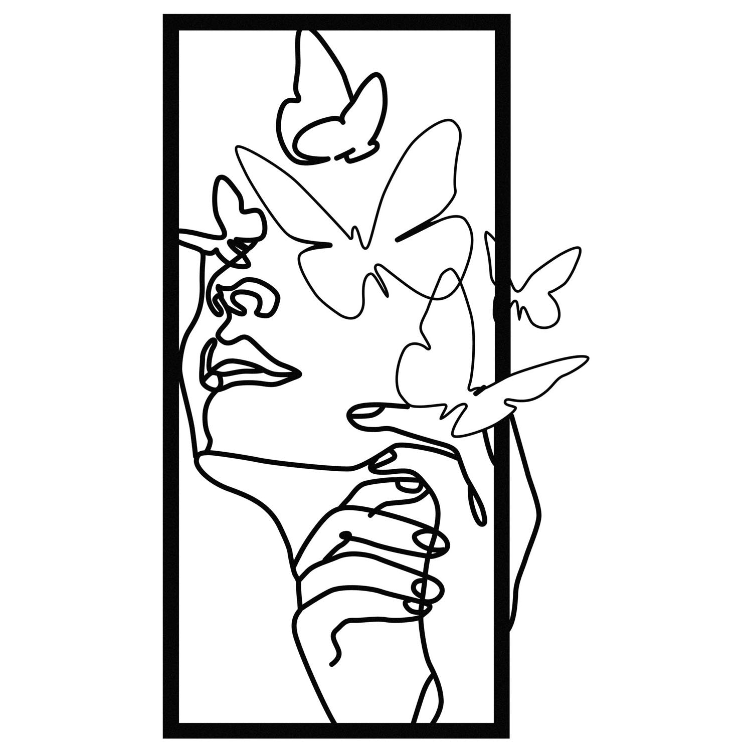 Verleihen Sie Ihrem Zuhause mit der Butterfly Face Female Wanddeko von Wallity in Schwarz einen Hauch von Eleganz und modernem Stil.