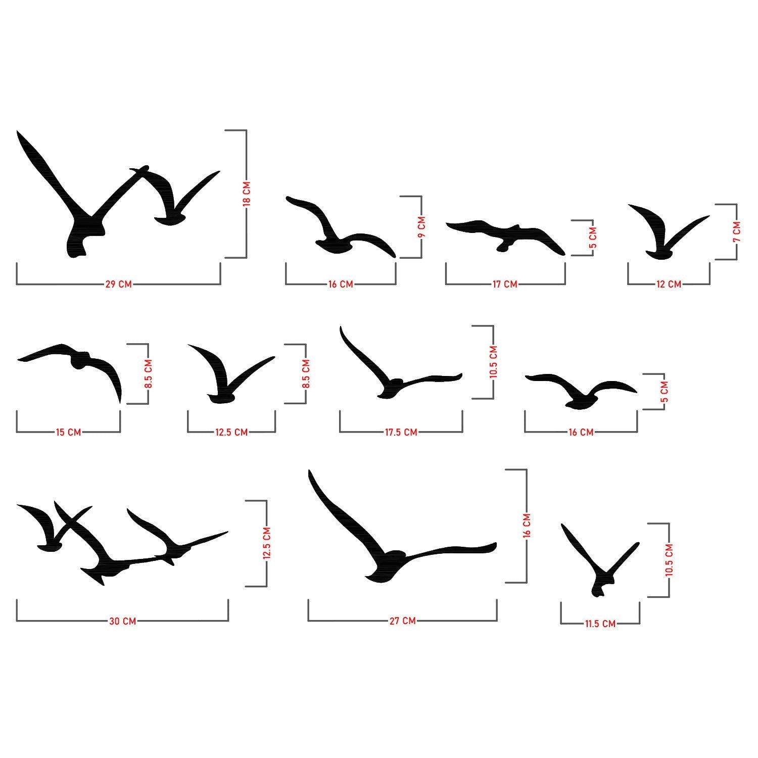 Gestalten Sie Ihre Wände neu mit der Migration Wanddeko von Wallity. 11 exquisite Vogel-Designs aus robustem Metall in elegantem Schwarz.