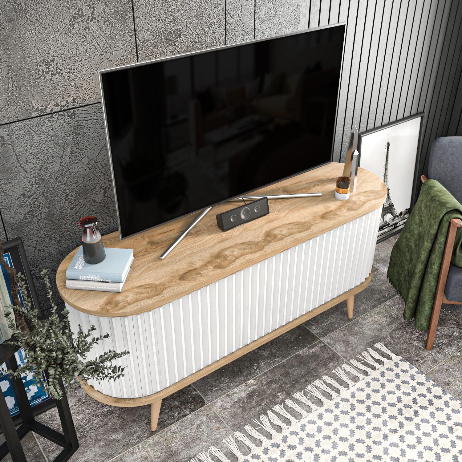Entdecken Sie das elegante Stor Sideboard in Oud Eiche Weiss von Hanah Home – die perfekte Kombination aus modernem Design und praktischer Funktionalität für Ihr Zuhause.
