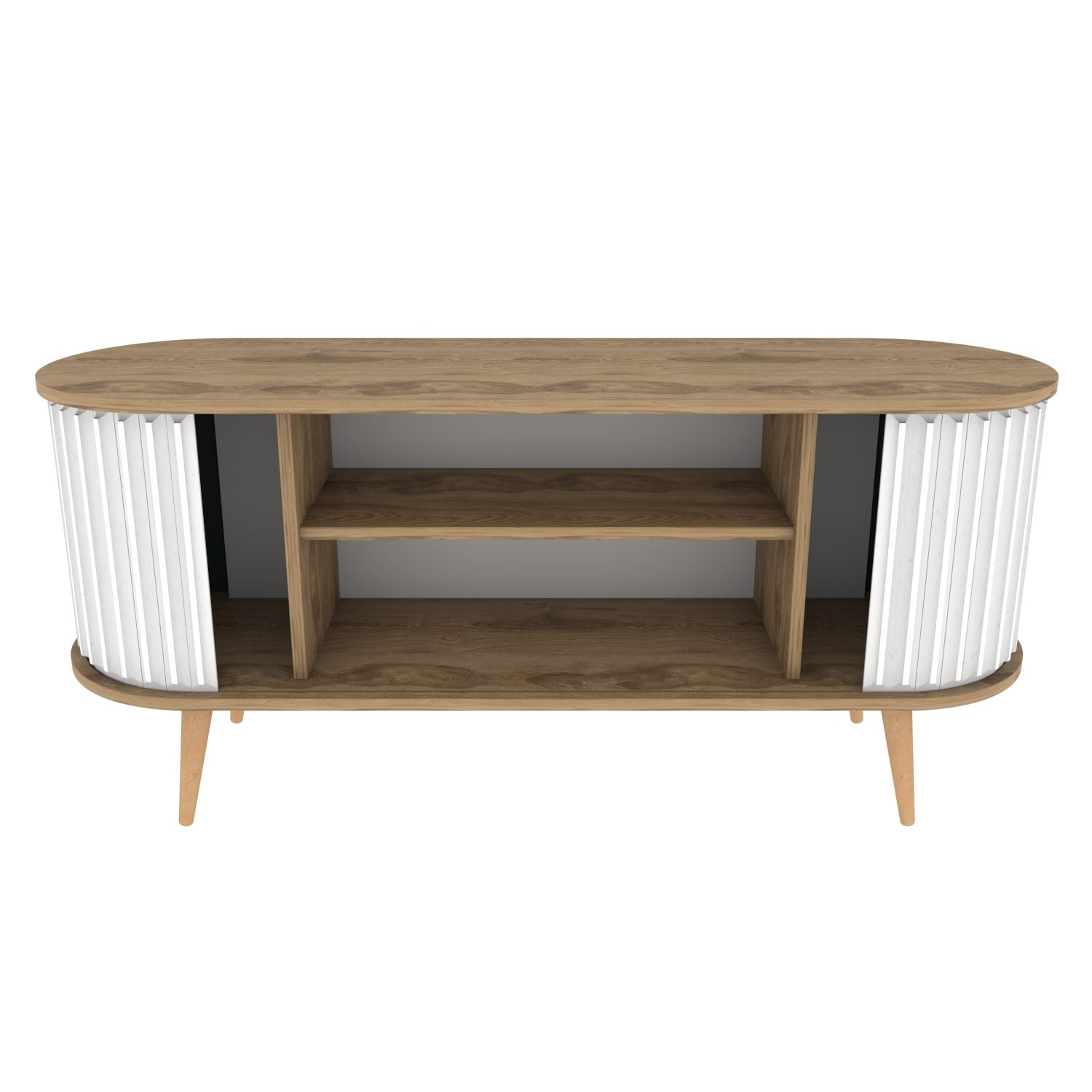 Entdecken Sie das Stor Sideboard in Oud Eiche Weiss von Hanah Home – ein modernes Möbelstück, das Stil und praktischen Stauraum vereint.