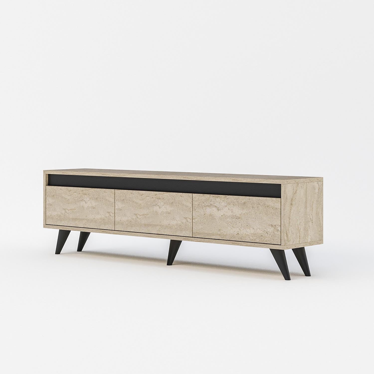 Erleben Sie mit dem Century Sideboard von Hanah Home in Travertin und Anthrazit eine stilvolle Aufwertung für Ihr Wohnzimmer.