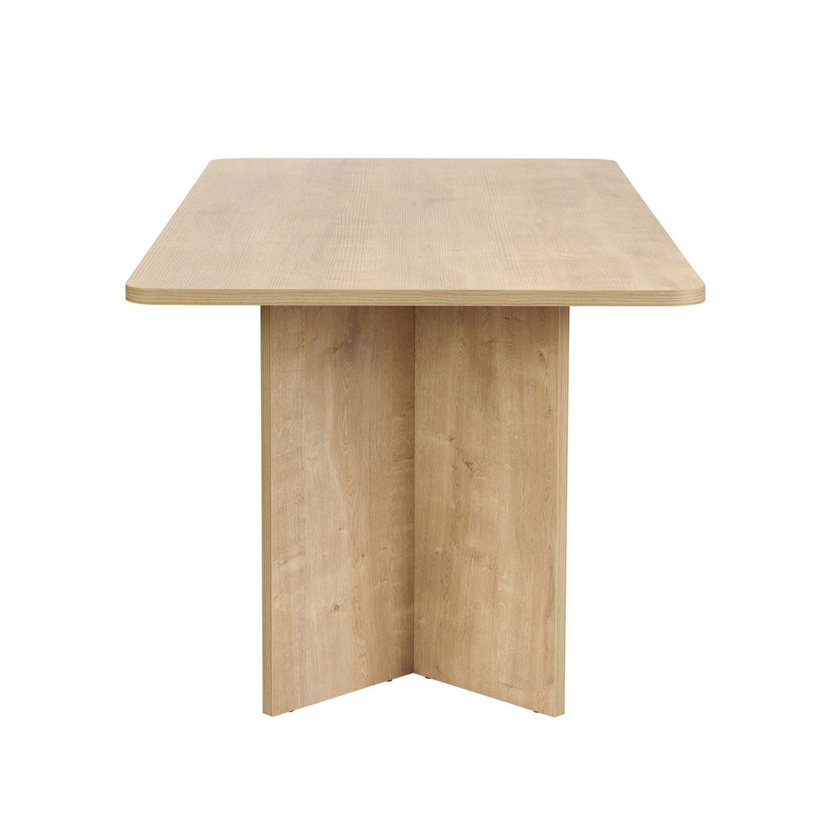 Rechteckiger Esstisch aus melaminbeschichteter Spanplatte in Honig-Eiche, Masse 180x90x75 cm, schlichtes, modernes Design für den Esstisch-Bereich.