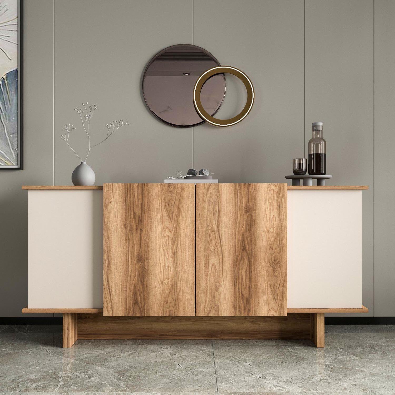 Entdecken Sie das elegante Diana High-Sideboard in Sand und Walnuss von Hanah Home. Stilvolles Design, großer Stauraum und vielseitige Platzierungsmöglichkeiten für Ihr Zuhause.