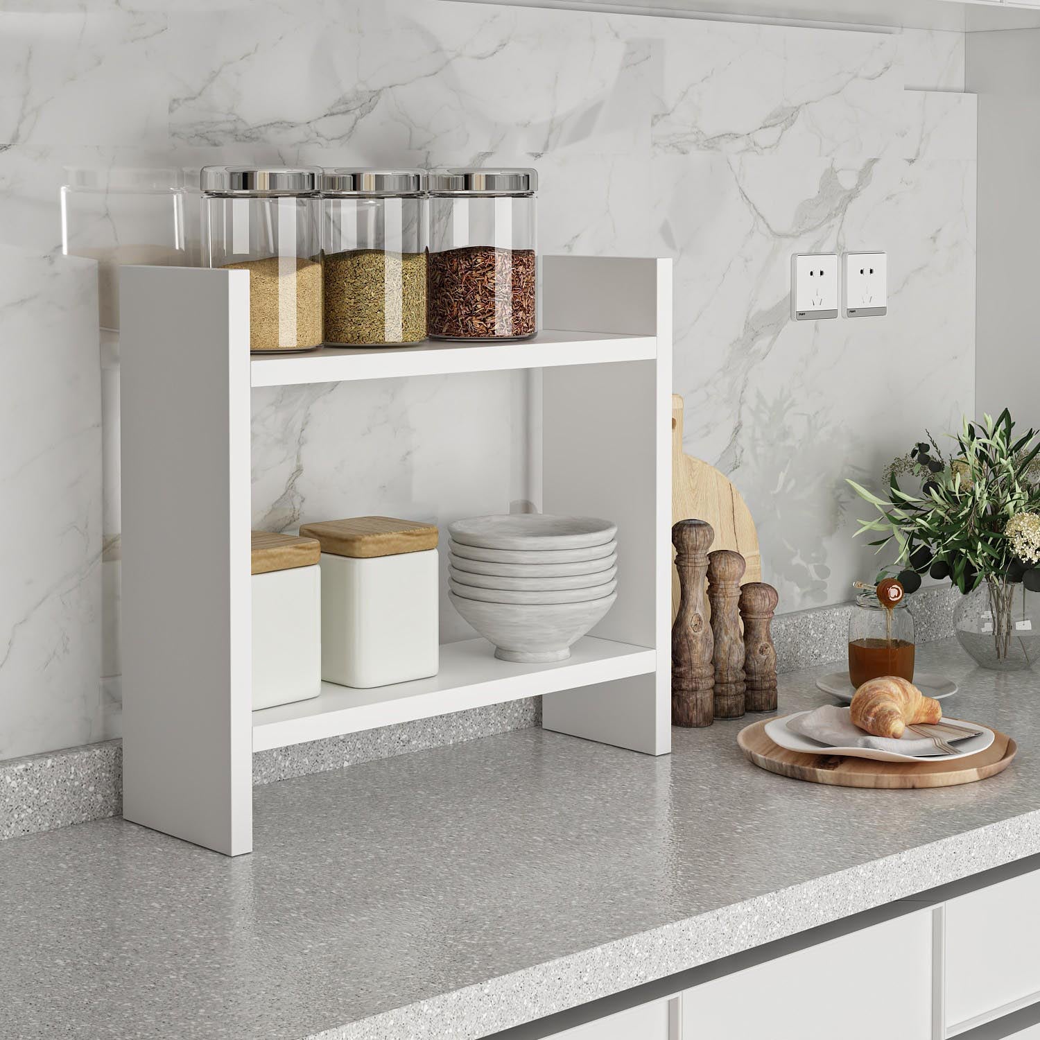 Entdecken Sie das Denver Wandregal in Weiß von Hanah Home – die stilvolle Lösung für eine organisierte Küche. Maximieren Sie Ihren Stauraum!