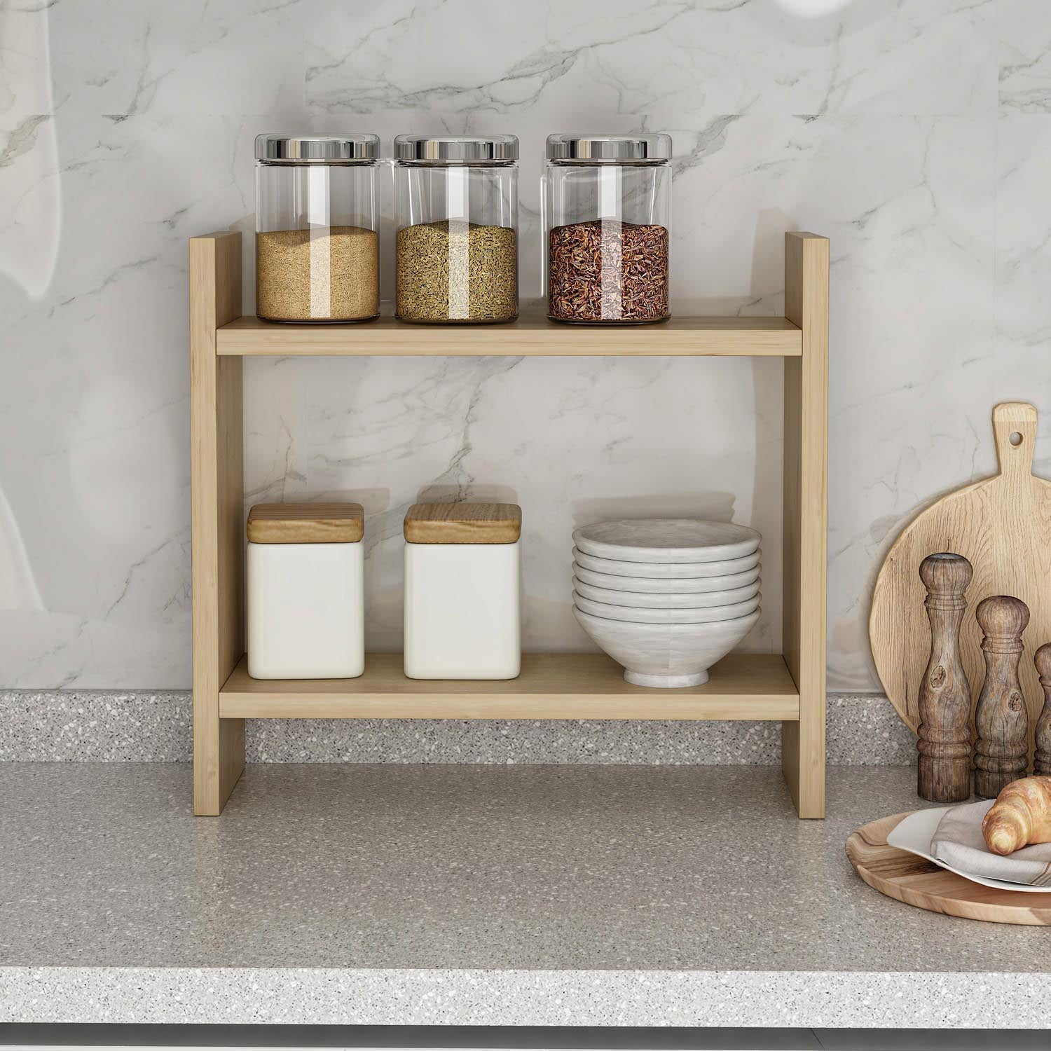 Verleihen Sie Ihrer Küche mit dem Denver Wandregal in Saphir von Hanah Home einen Hauch von Eleganz und Ordnung – ideal für stilvolle Aufbewahrung!