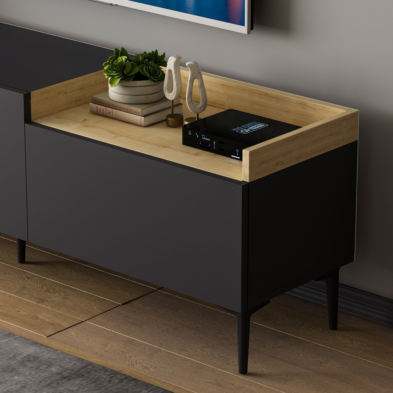 Gestalten Sie Ihr Zuhause mit dem Mia Sideboard in Anthrazit von Hanah Home – eine perfekte Kombination aus Funktionalität und modernem Stil.