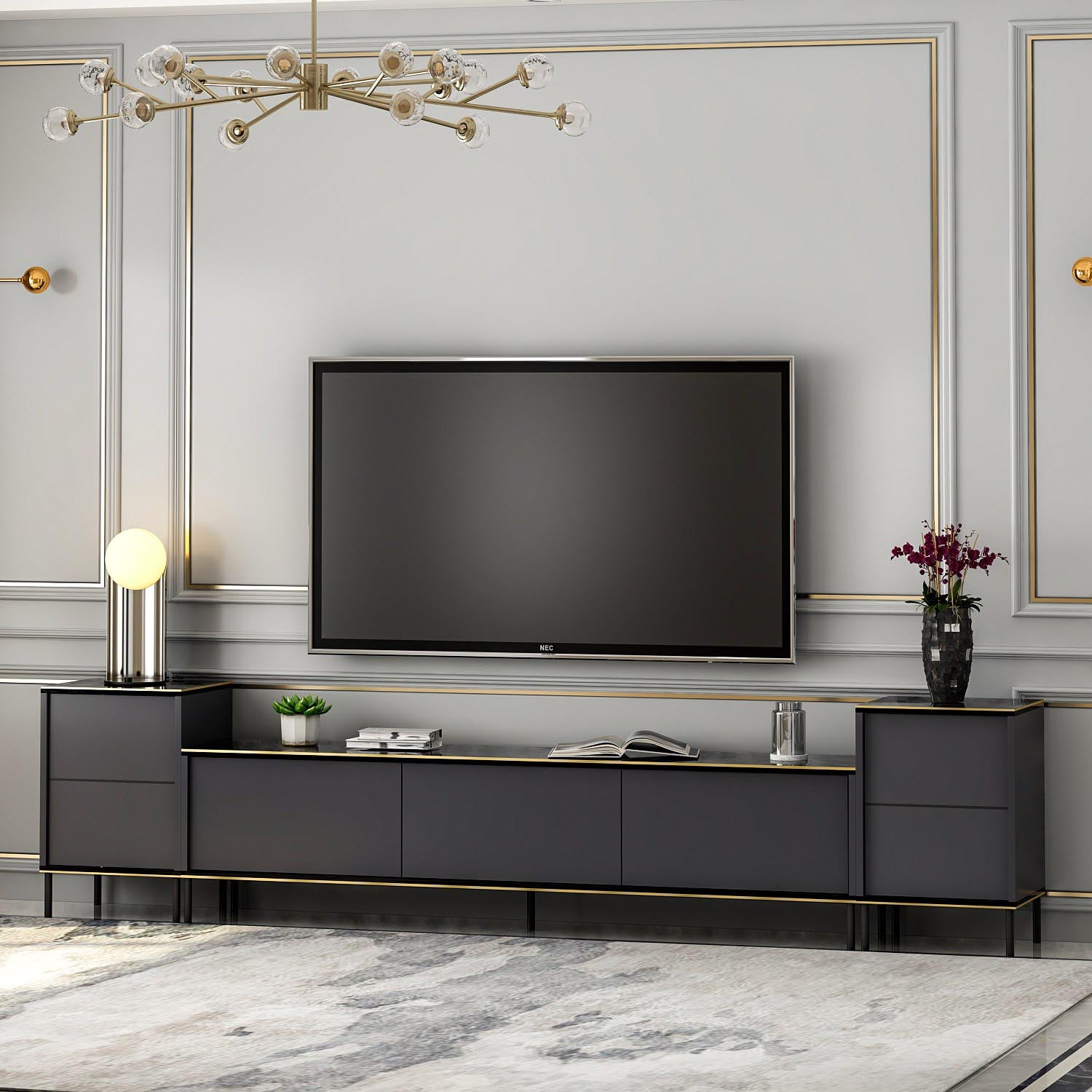 Gestalten Sie Ihr Wohnzimmer mit dem Imaj - Anthracite TV-Möbel von Hanah Home stilvoll und funktional. Perfekte Aufbewahrungslösungen!