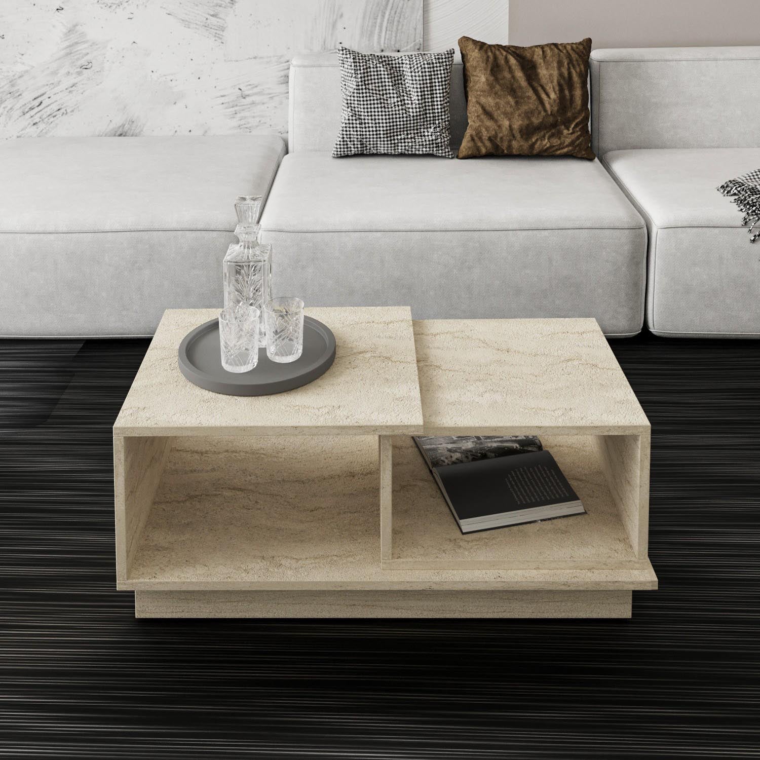 Entdecken Sie den eleganten Consept Sofatisch aus Travertin von Hanah Home. Ein stilvolles Möbelstück, das Luxus und Funktionalität vereint.